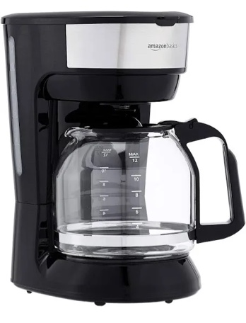 amazon basics coffee makers, 12-cup coffee machines with reusable filter, coffee pots, black & stainless steel