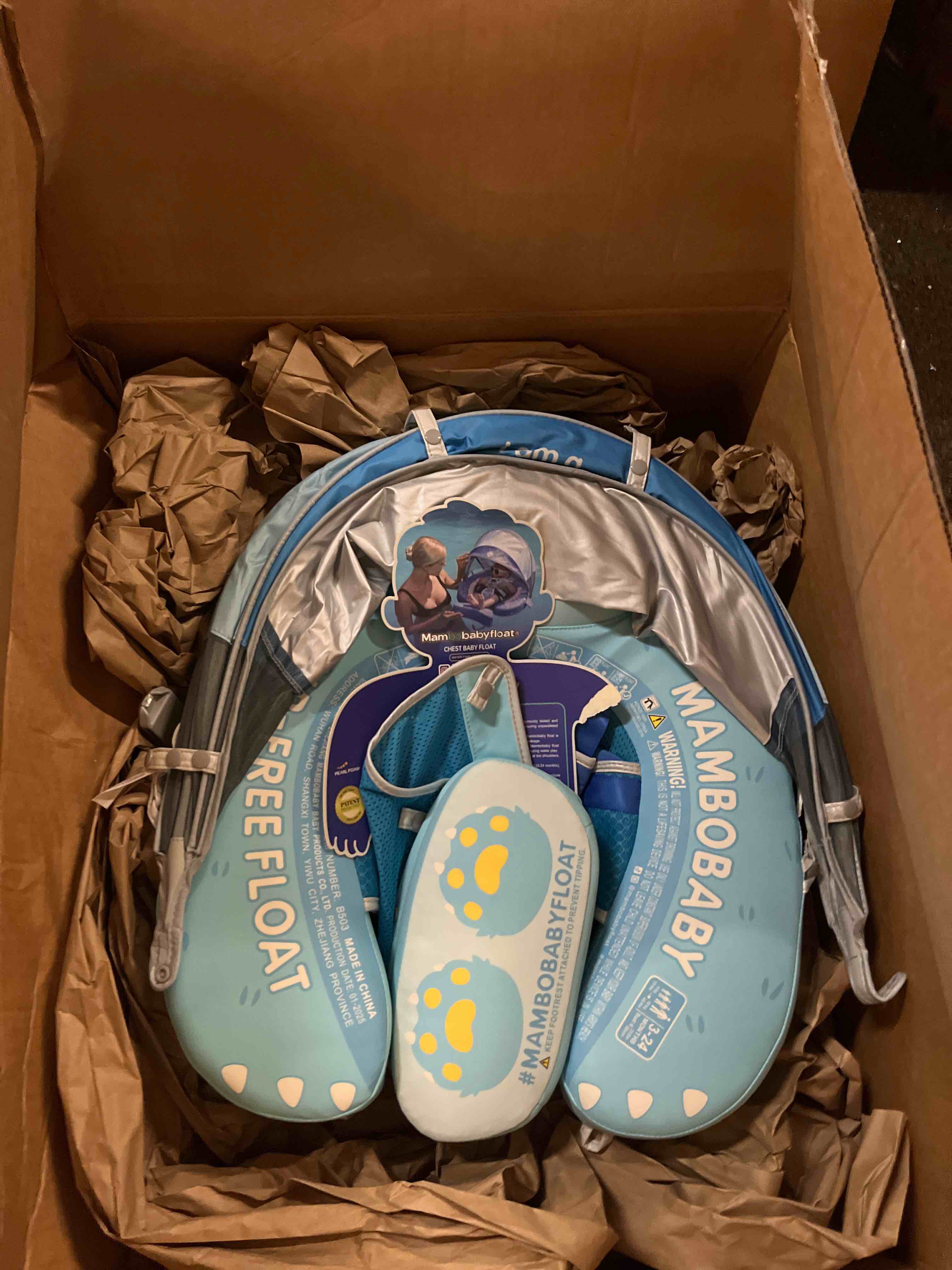 Condition photo showing New/Like New for mambobaby float with canopy size improved non inflatable infant baby pool float smart mambo float swim trainer add tail swim float mambo float solid air free water waist swimming ring