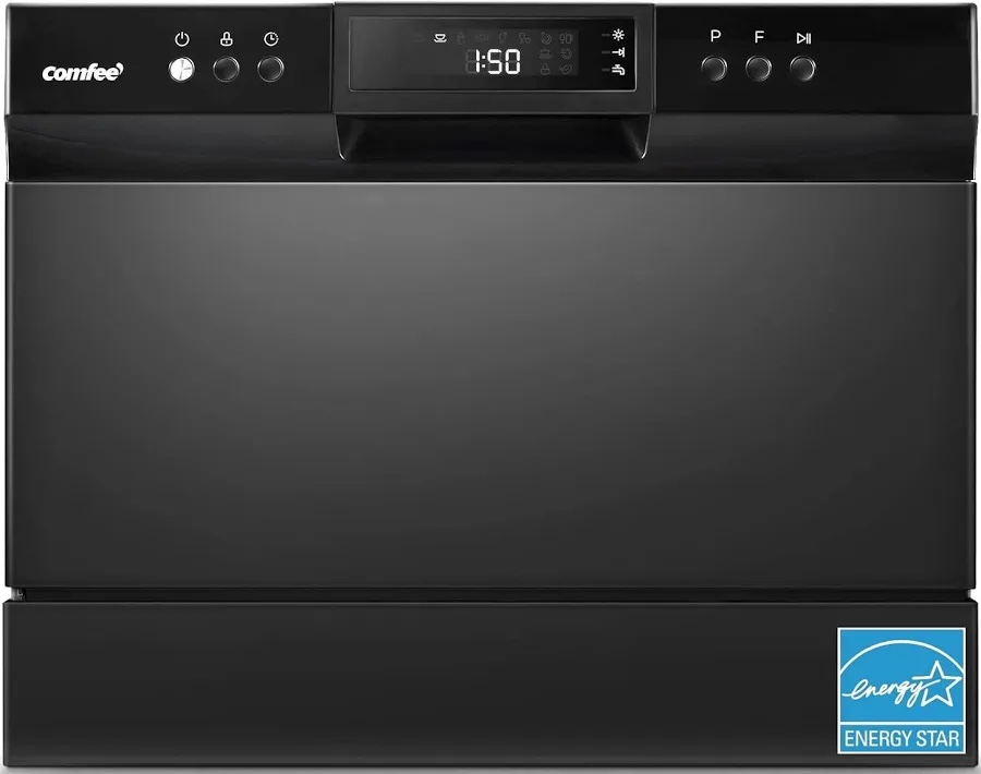 comfee' countertop dishwasher, energy star portable dishwasher, 6 place settings & 8 washing programs, speed, baby-care, eco& glass, dish washer for dorm, rv& apartment, black