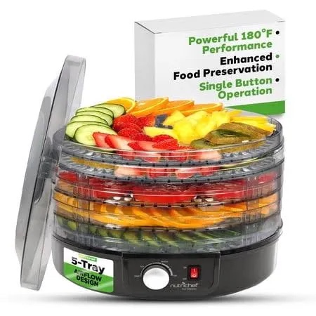 nutrichef electric countertop food dehydrator - professional multi-tier food preserver - dehydrates fish, meats, mushrooms, fruits & vegetables - 5 easy to clean stackable trays., one size, black