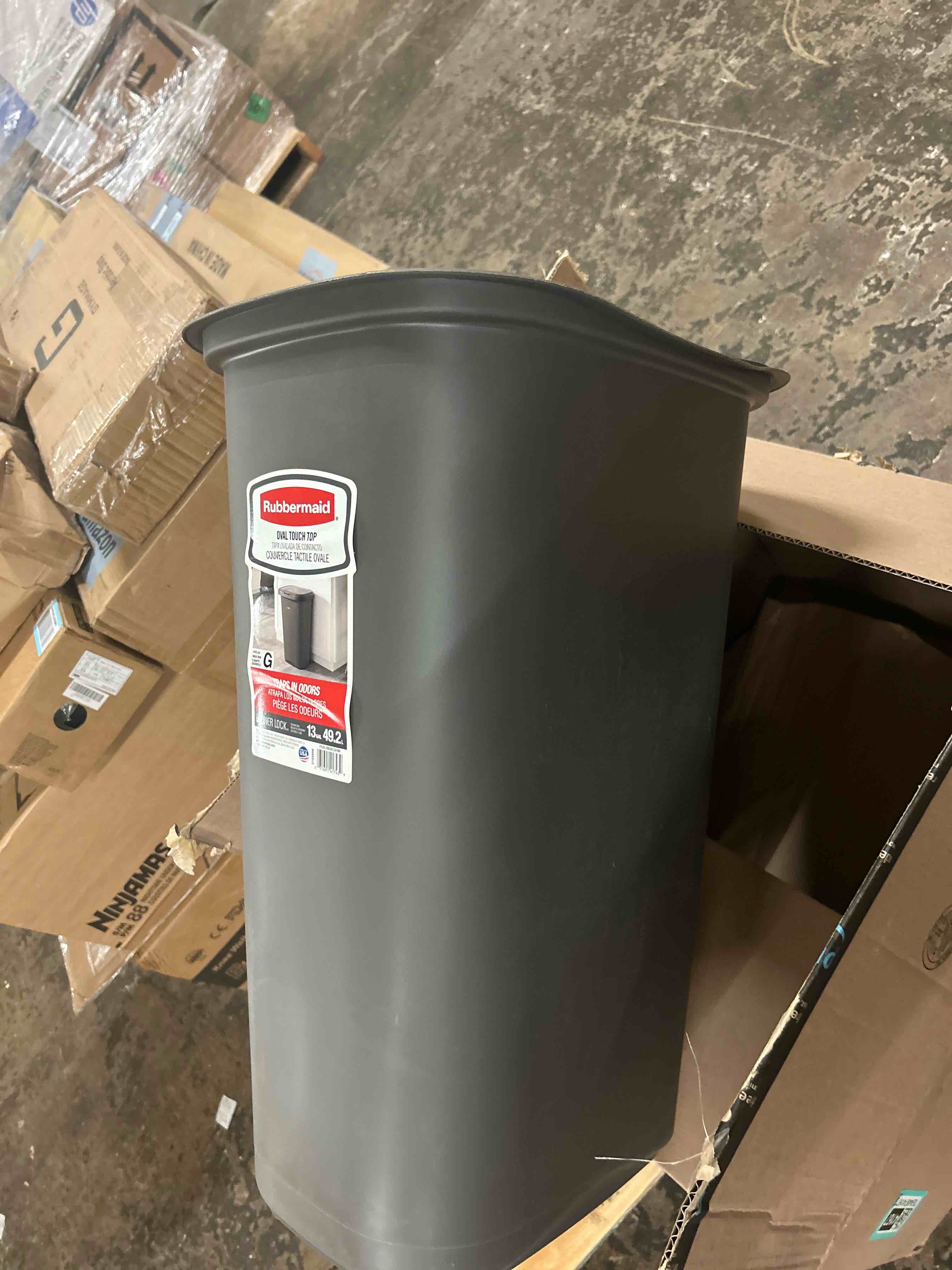 Condition photo showing Good Condition for (no lid) rubbermaid spring top trash can with lid 13 gallon gray plastic garbage bin for home/kitchen/office/garage