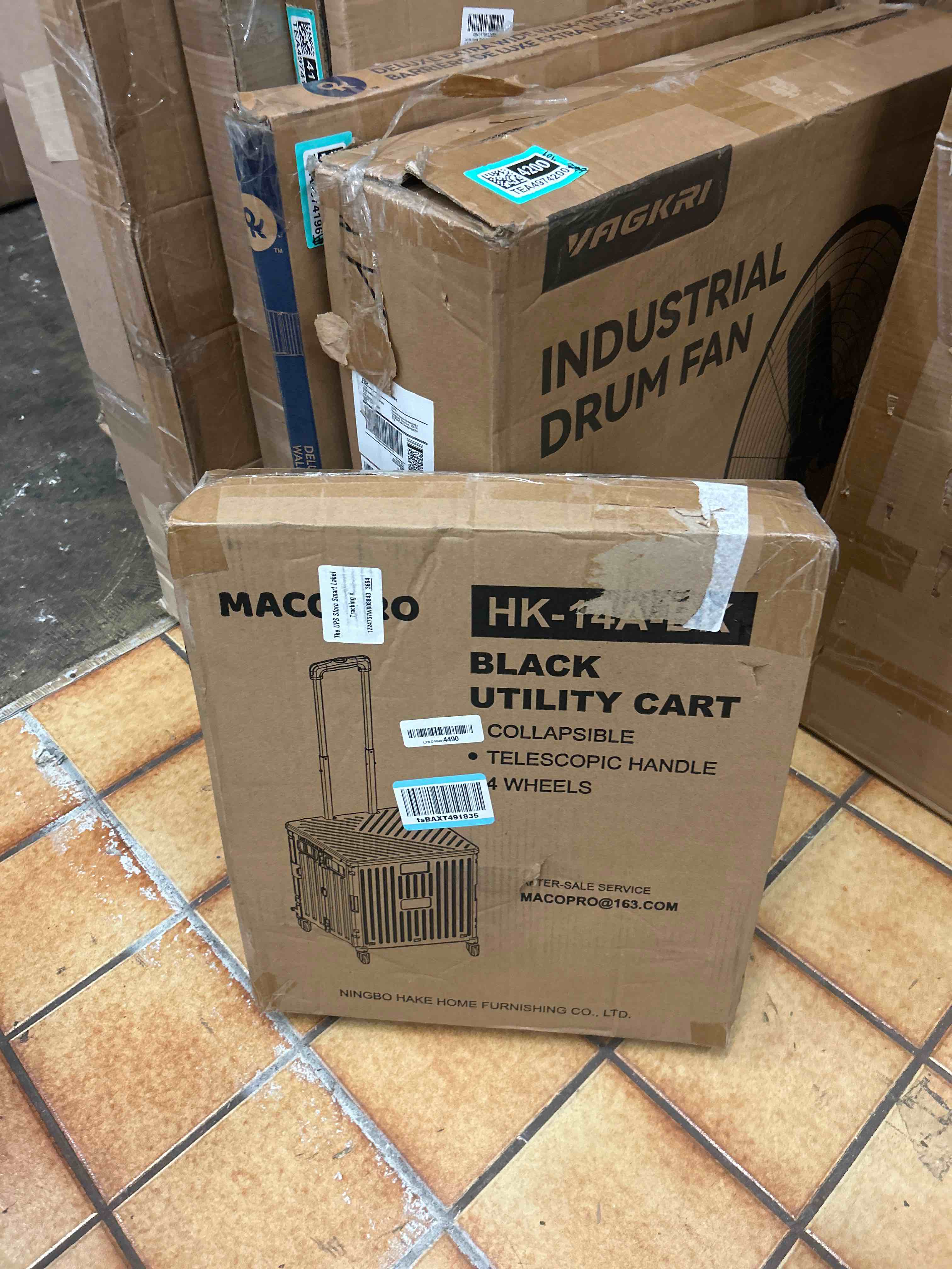Condition photo showing New/Like New for macopro folding utility cart portable rolling crate handcart shopping trolley collapsible tool box, with lid, basket on 4 rotate wheels, for grocery, office, luggage, teacher (black)