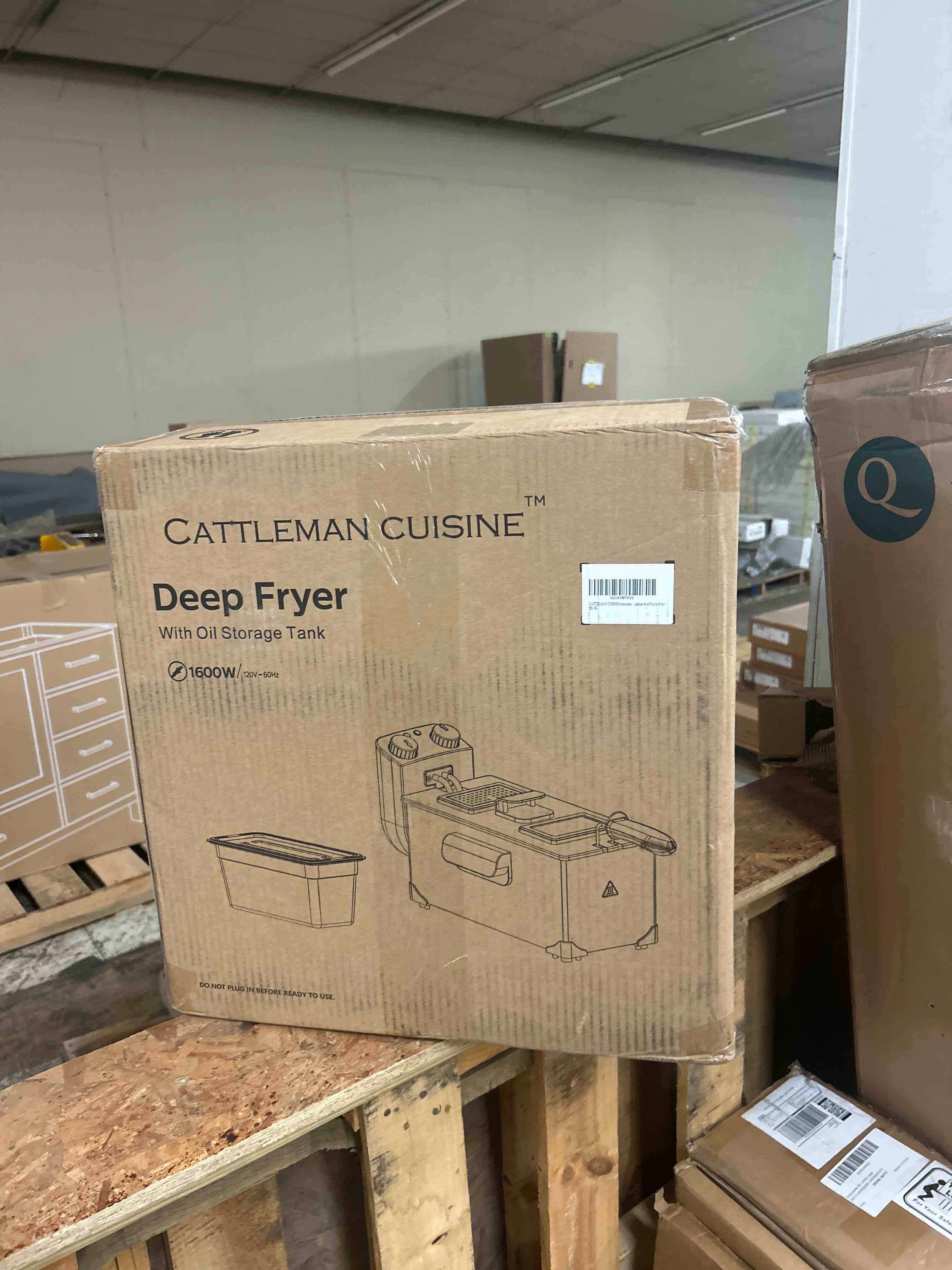 Condition photo showing New/Like New for cattleman electric deep fryer with basket, 1600w, 3l small deep fryer with oil filtration for home use, timer & temp control, viewing window, stainless steel, fine mesh strainer, oil storage container