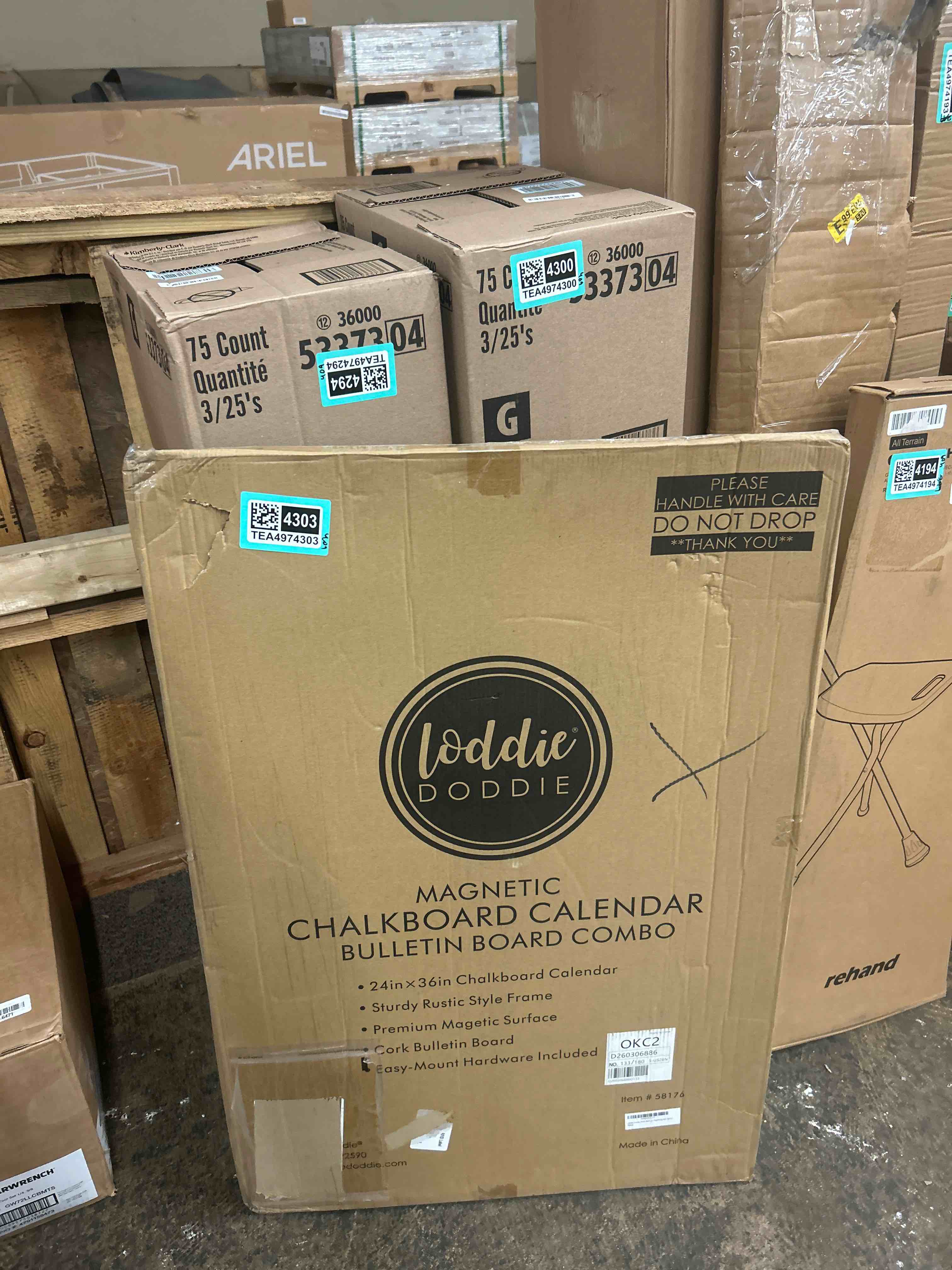Condition photo showing New/Like New for loddie doddie framed magnetic chalkboard calendar, kitchen decor, 36" x 24" | magnet display for notes & photos, stain resistant surface, mounting hardware included, menu board for kitchen, wall decor