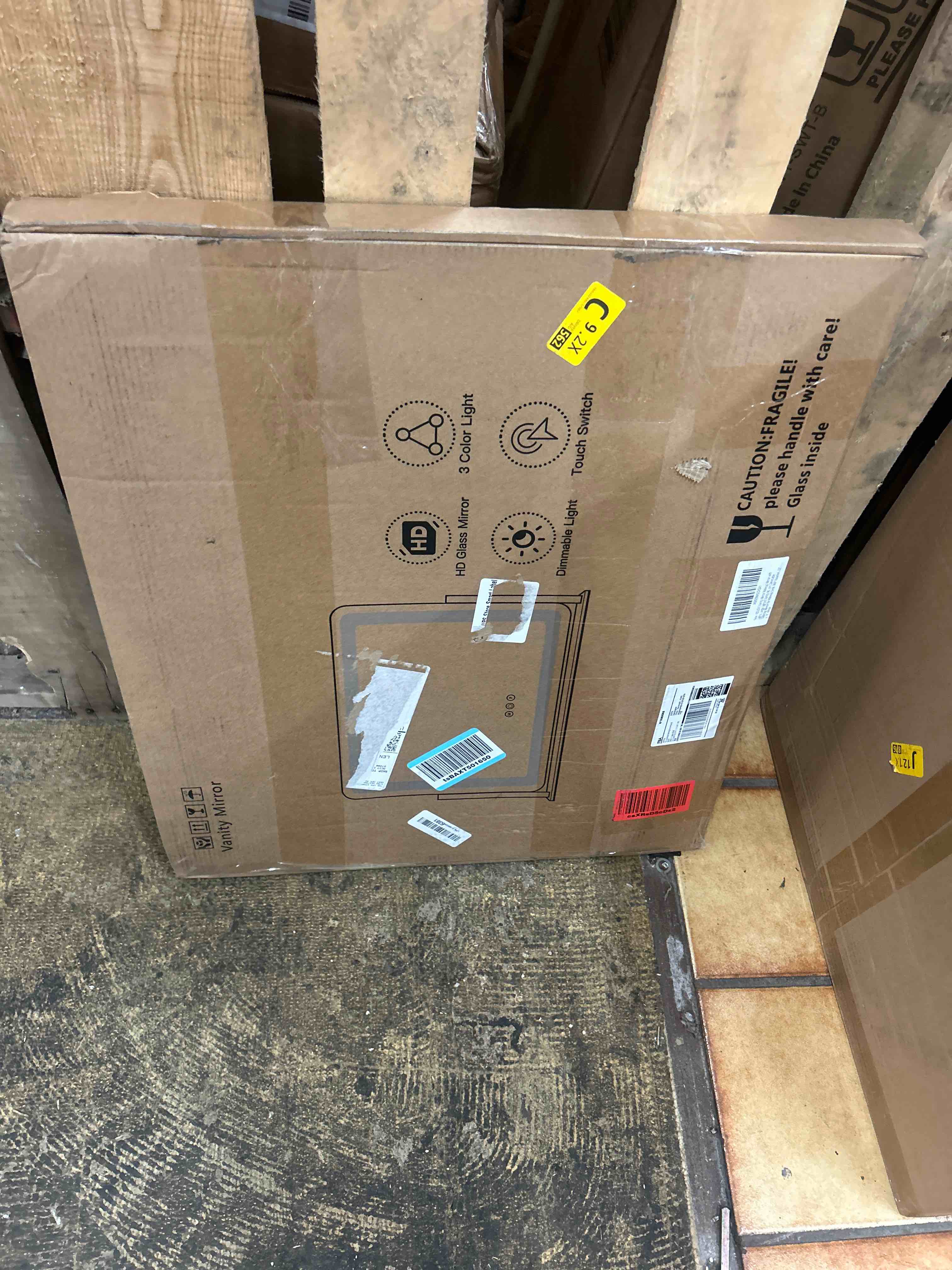Condition photo showing New/Like New for rolove large vanity mirror with lights, 22"x17" lighted makeup mirror for desk, 3 color dimmable led lights, smart touch control & 360° rotation tabletop dresser mirror (white)
