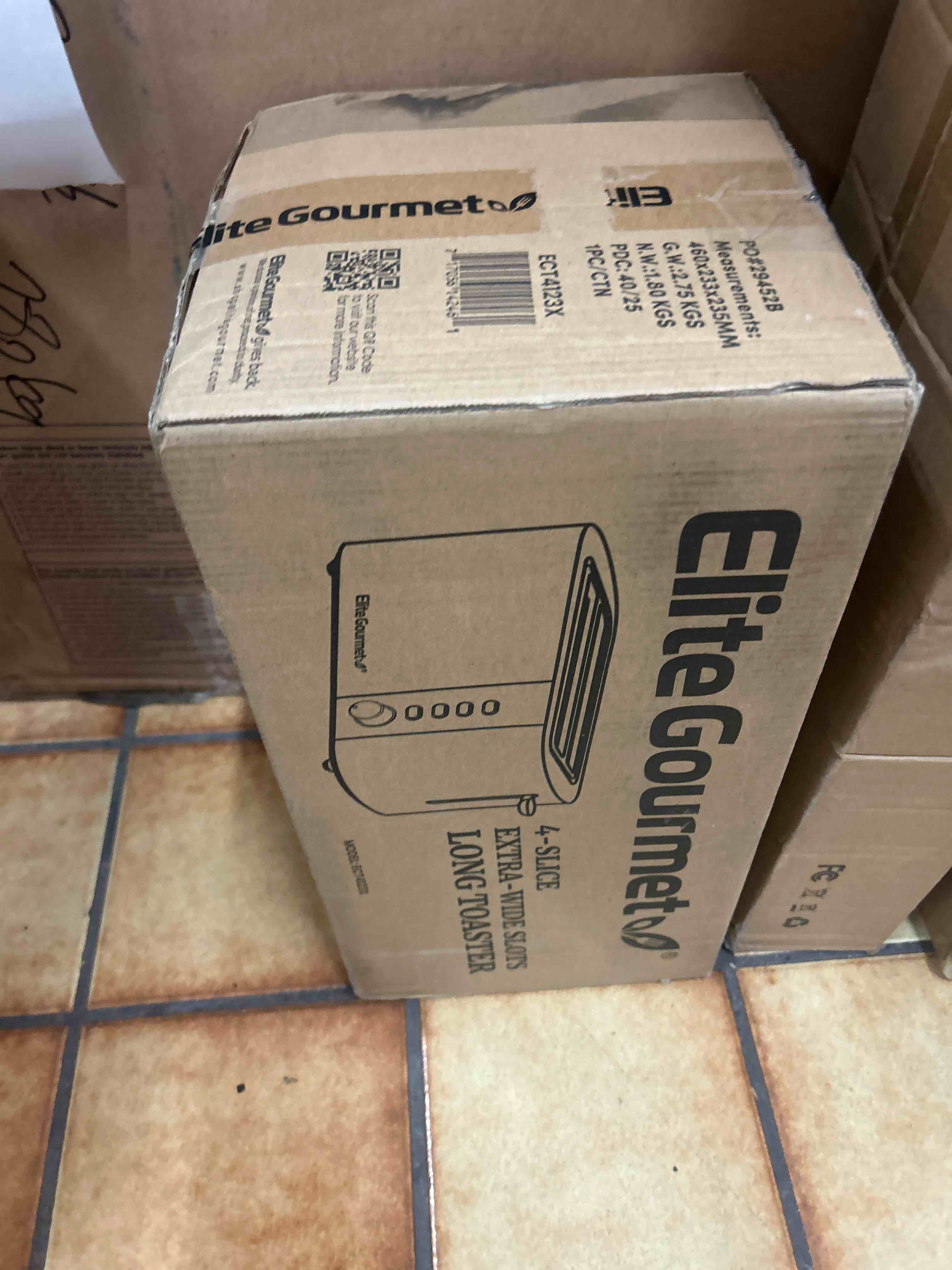 Condition photo showing New/Like New for elite gourmet ect4123x 4-slice long slot toaster, stainless steel | 6 toast shade settings, bagel, defrost & cancel functions, 1.5" & 5.1" deep slots fit bagels, waffles & artisan breads