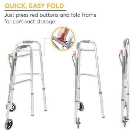 Condition photo showing New/Like New for drive medical deluxe two button folding walker with 5" wheels