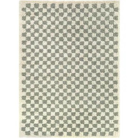 Condition photo showing New/Like New for balta covey plush checkered thick shag area rug sage 5 3 x 7 ‘ 5” x 8’ ivory sage off-white