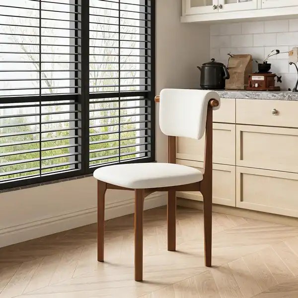 Condition photo showing New/Like New for modern not assembled need faux leather dining chairs, beige, solid wood legs, mid century kitchen chairs for diningroom - set of 2