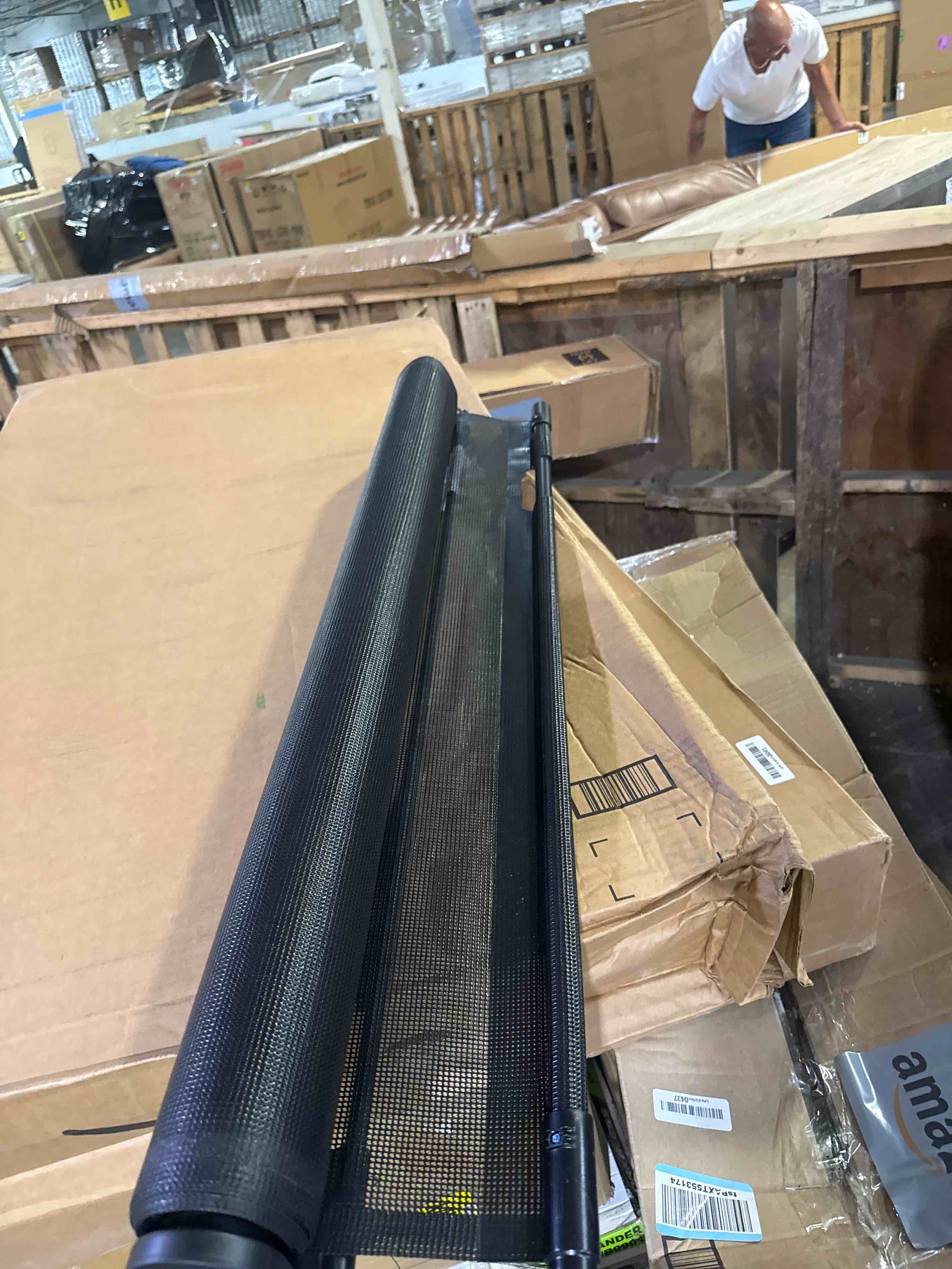 Condition photo showing New/Like New for reinforced 42" tall x 75" wide retractable baby gate with support rods - prevents crawling under extra tall pet gate indoor mesh gate outdoor long baby gate tall dog gates for doorways, black black (42" tall x 75" wide)