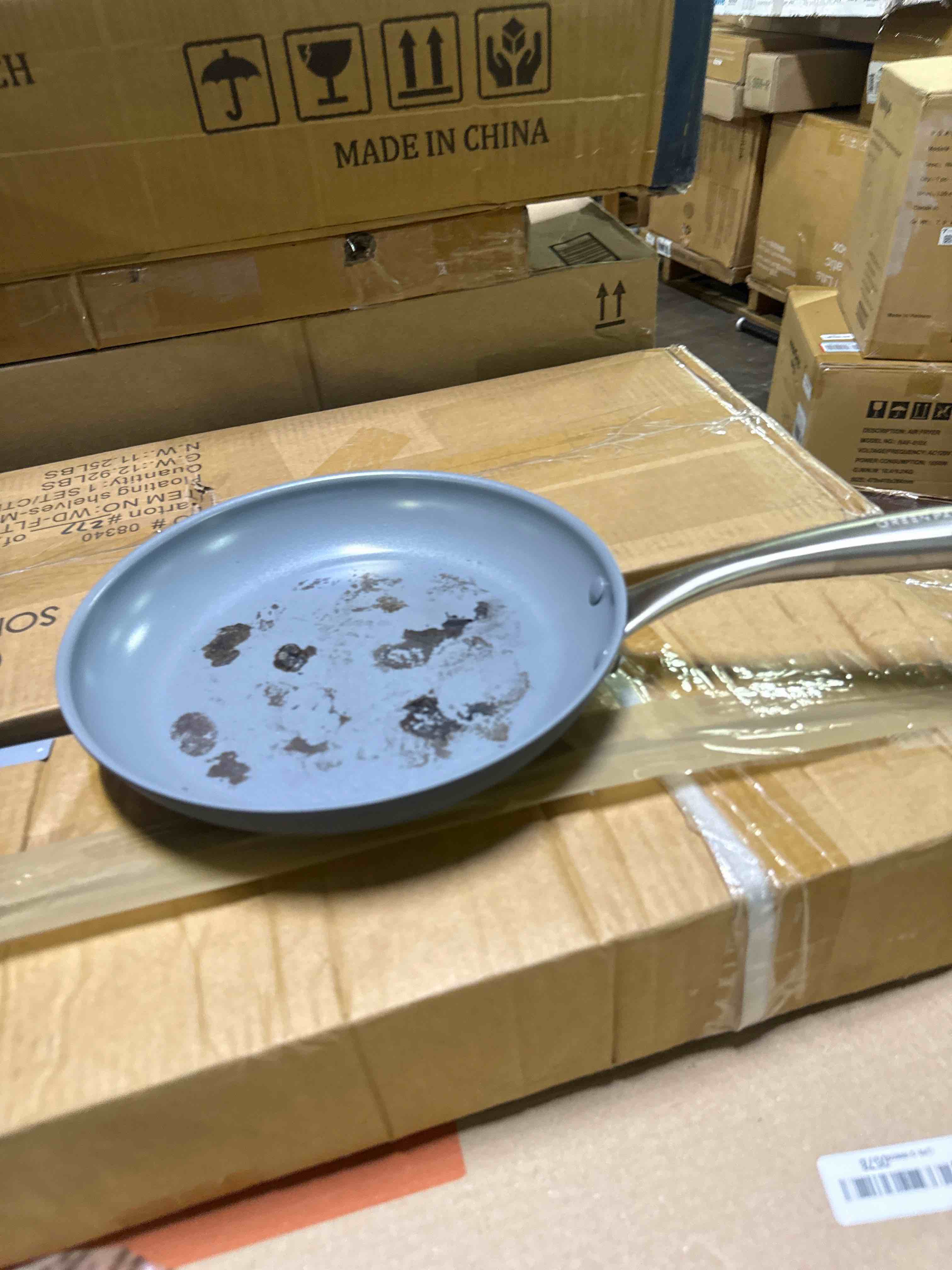Condition photo showing As Is for greenpan lima hard anodized 8" frying pan skillet nonstick, ceramic nonstick, pfas-free nontoxic pots and pans, oven & broiler safe, stainless steel handle, cookware for eggs & omelet, gray (used)