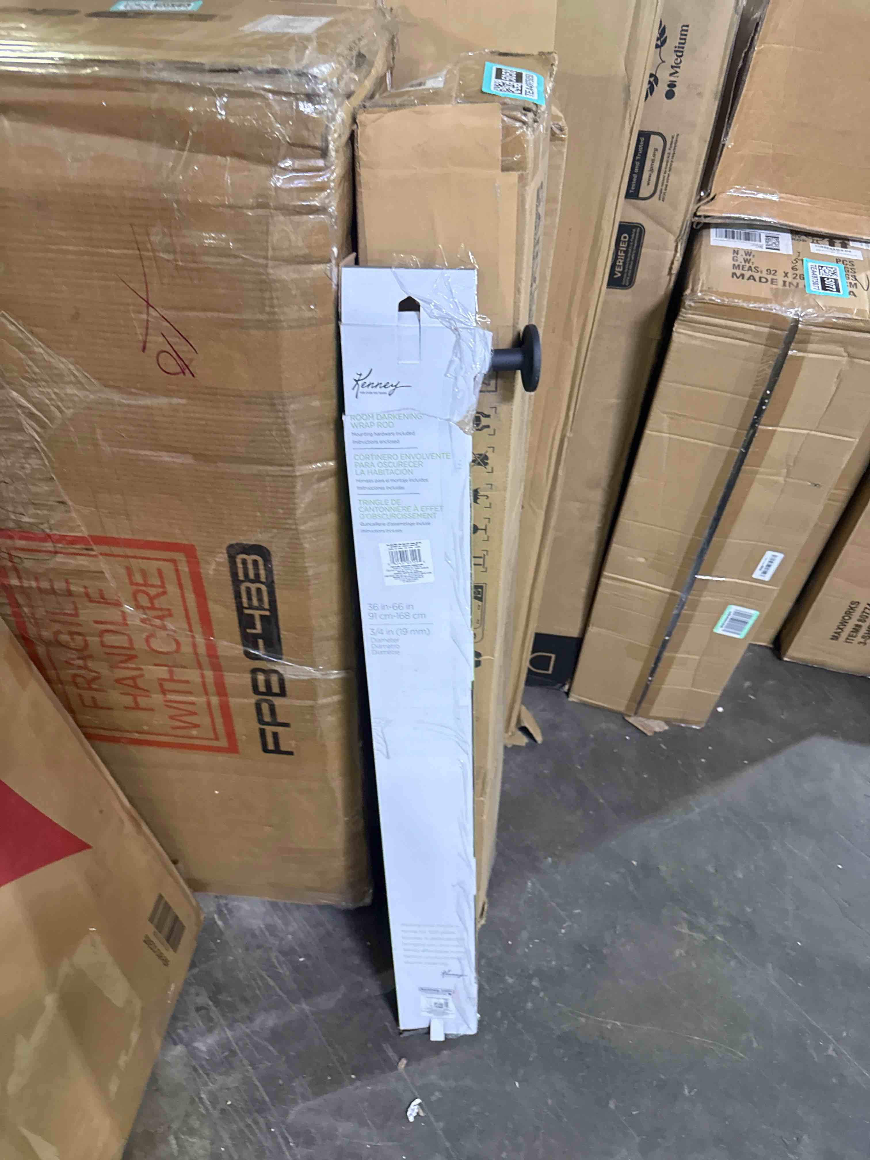 Condition photo showing New/Like New for bronn 36 in. - 66 in. adjustable single curtain rod 3/4 in. diameter in matte black