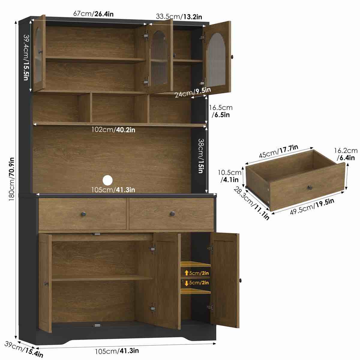 Condition photo showing New/Like New for kenilworth 70.9"h kitchen pantry with microwave shelf, wood storage pantry cabinet with drawers