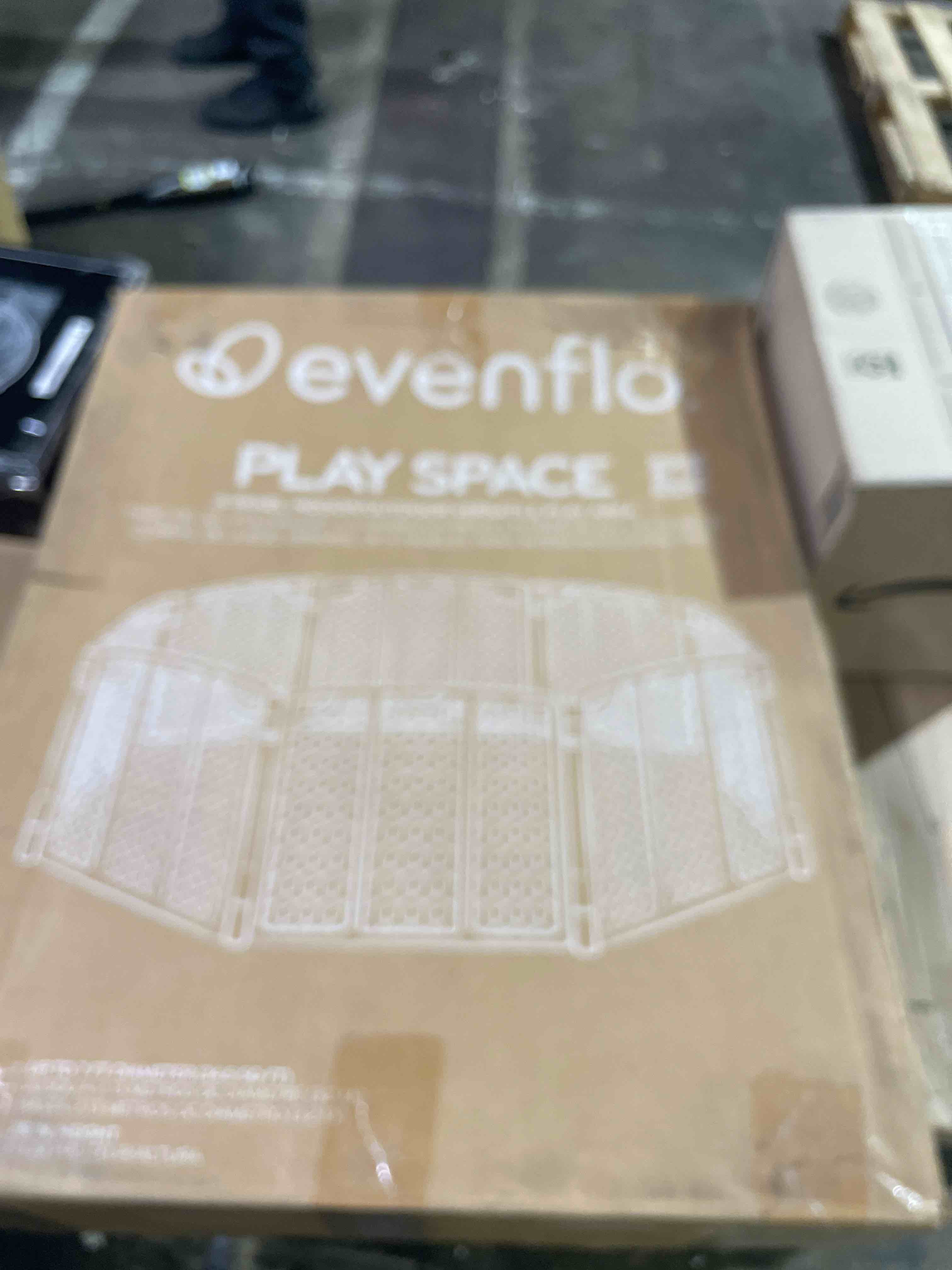 Condition photo showing New/Like New for evenflo versatile play space adjustable play area, plastic, 8-panel (cool gray) 8 panel cool gray play space