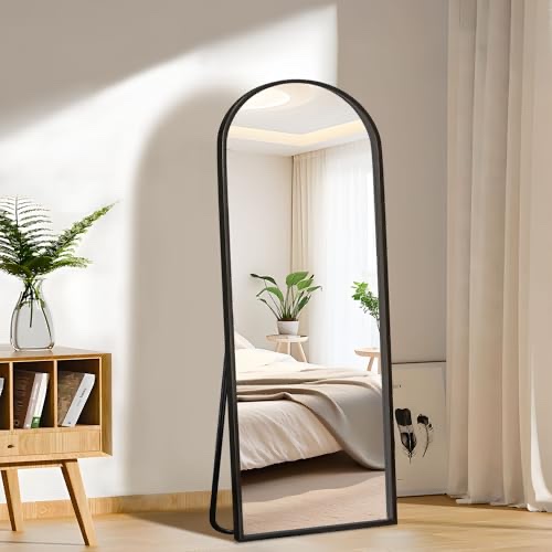 arched full length mirror with stand, 57"x20" full body mirror standing hanging or leaning wall, arch wall mirror with aluminum alloy thin frame