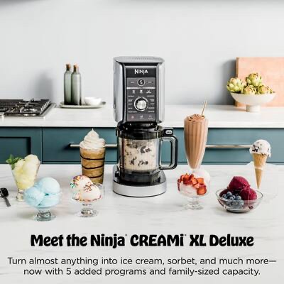 Condition photo showing New/Like New for ninja creami deluxe ice cream & frozen treat maker for ice cream, sorbet, milkshakes, frozen yogurt, & more, 11-in-1, xl capacity, silver