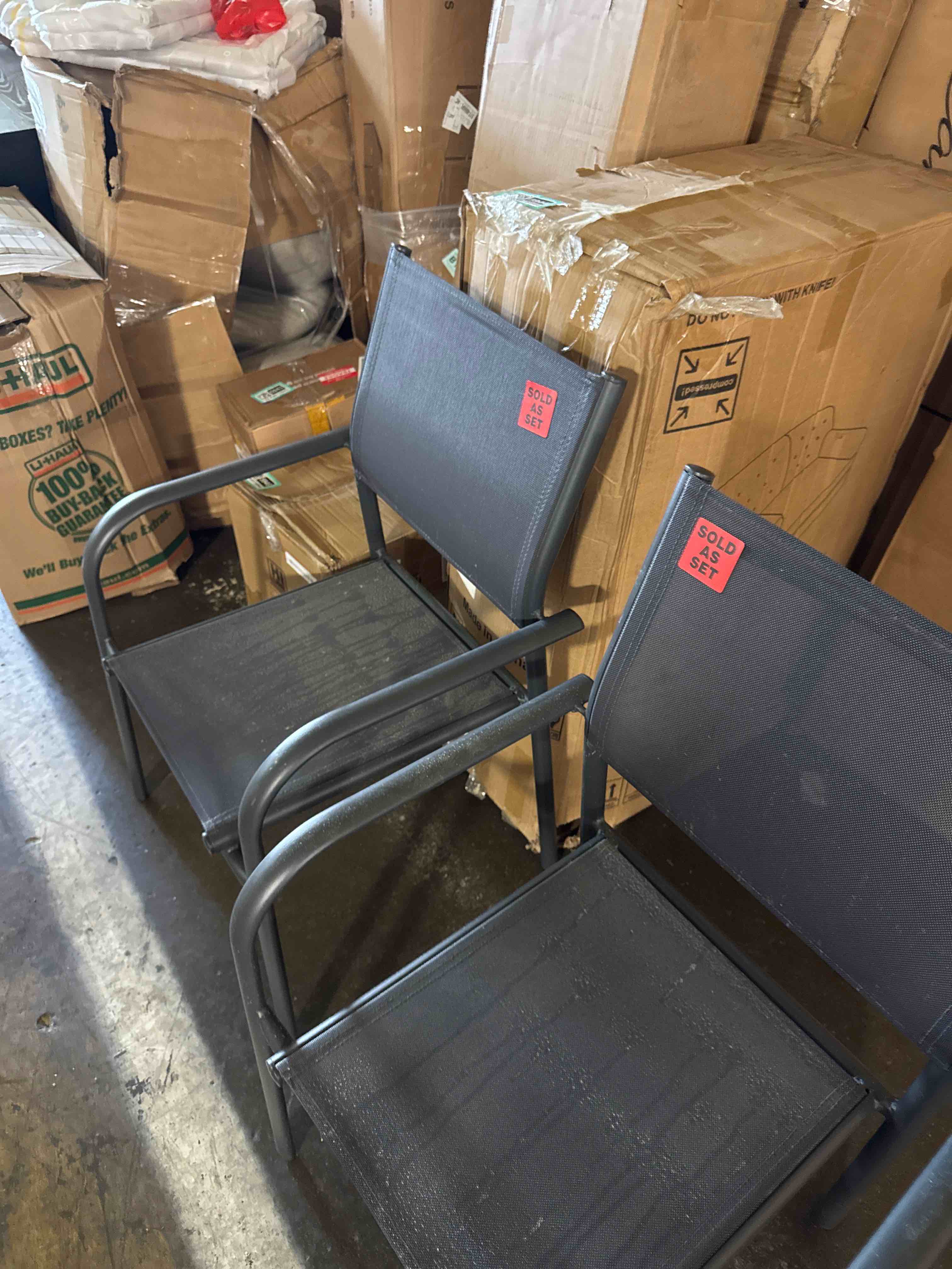 Condition photo showing New/Like New for gowe outdoor modern aluminum dining chair with mesh seat (set of 2), gun metal gray and dark gray