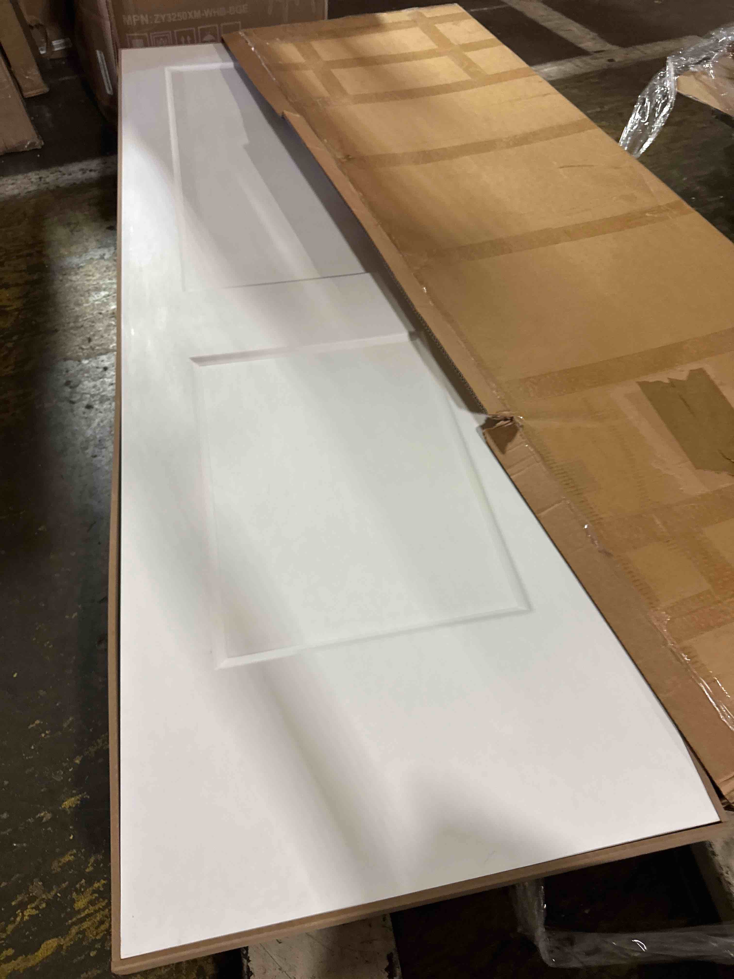 Condition photo showing New/Like New for kimberly bay 2-panel primed white shaker slab door (18x80)