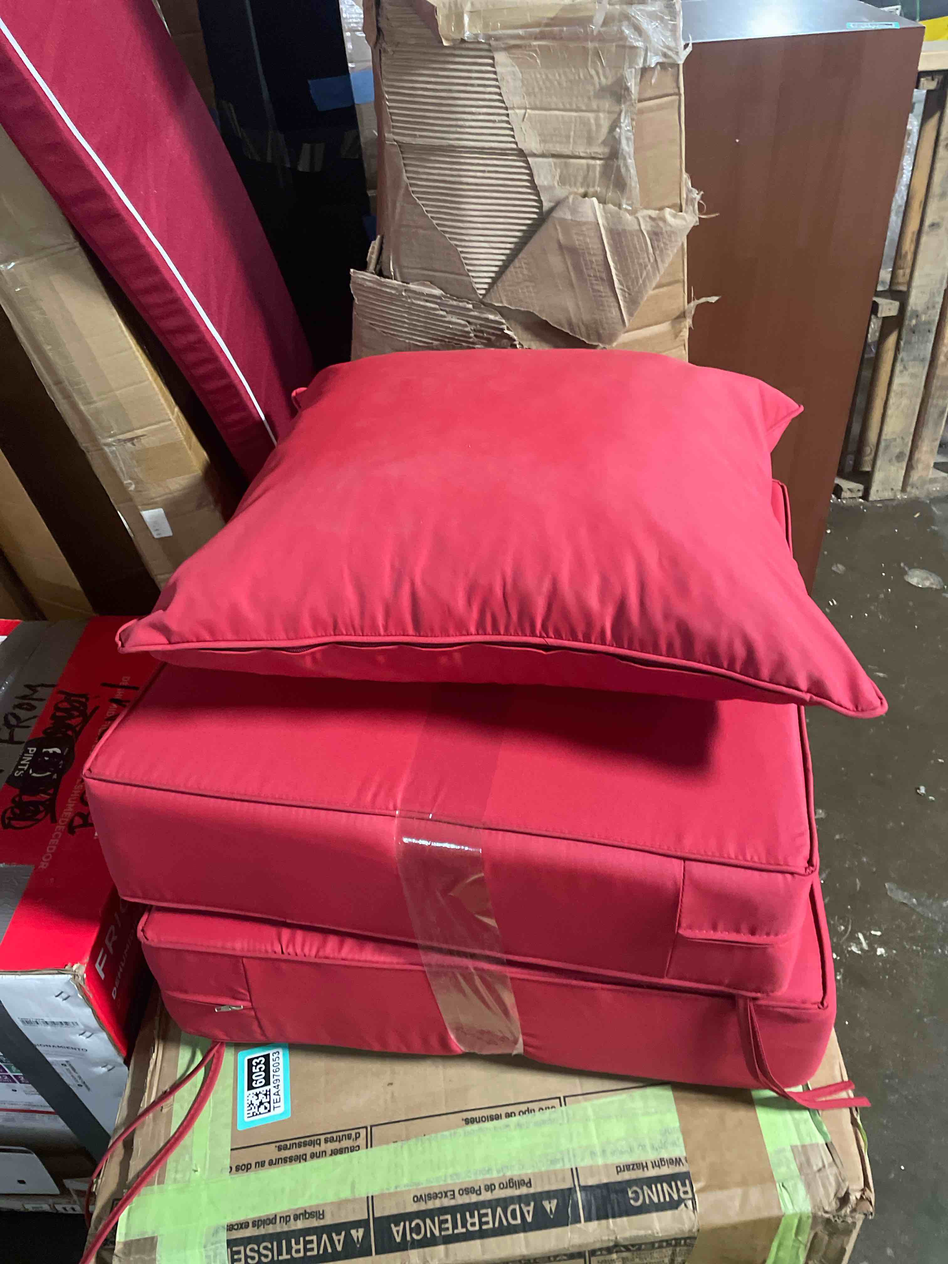 Condition photo showing Good Condition for 24x24 inch outdoor chair cushions set of 2, patio furniture cushions - removable cover, water-repellent, fade-resistant, non-slip bottom & straps, replacement for deep seat sofa & couch - burgundy (missing one pillow)