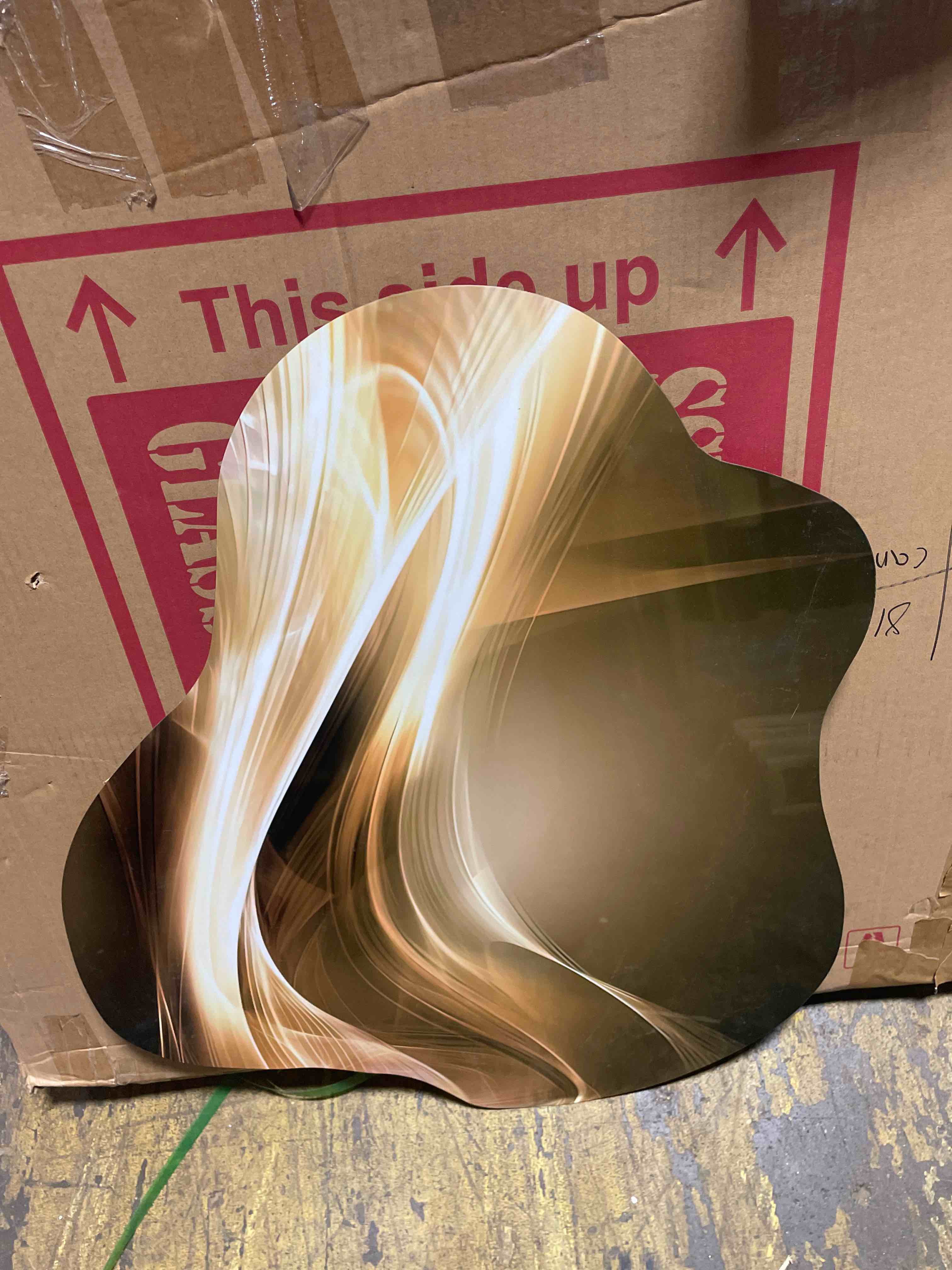 Condition photo showing New/Like New for designq - modern asymmetrical wall art - surreal tides in gold and black iv - fractals cloud shape metal wall art 25" h x 28" w