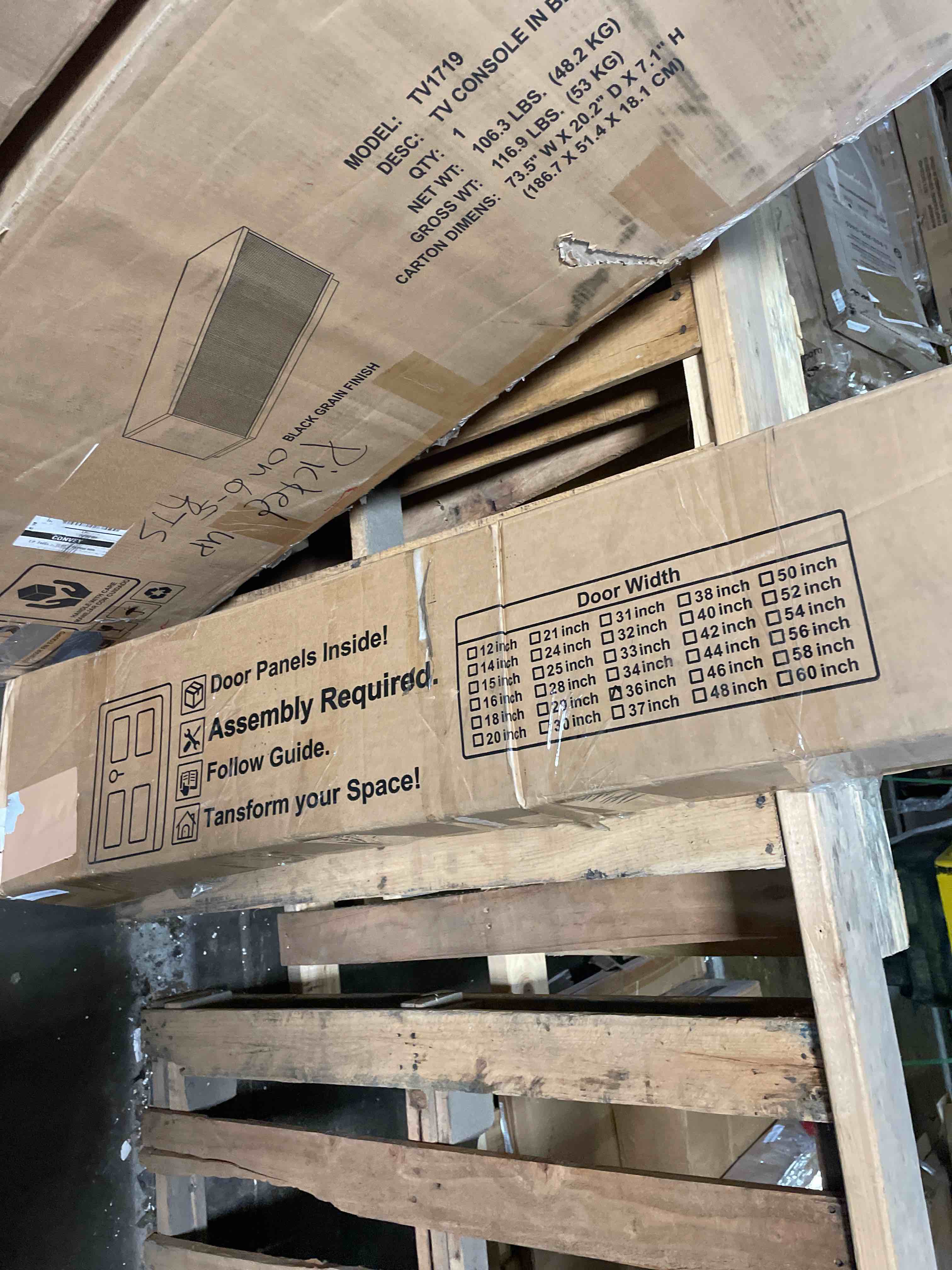 Condition photo showing Good Condition for smartstandard 5-panel frosted glass interior door slab, 36" x 80" slab door for pantry pocket laundry bathroom french, solid core panel without hardware, white, need to assembly