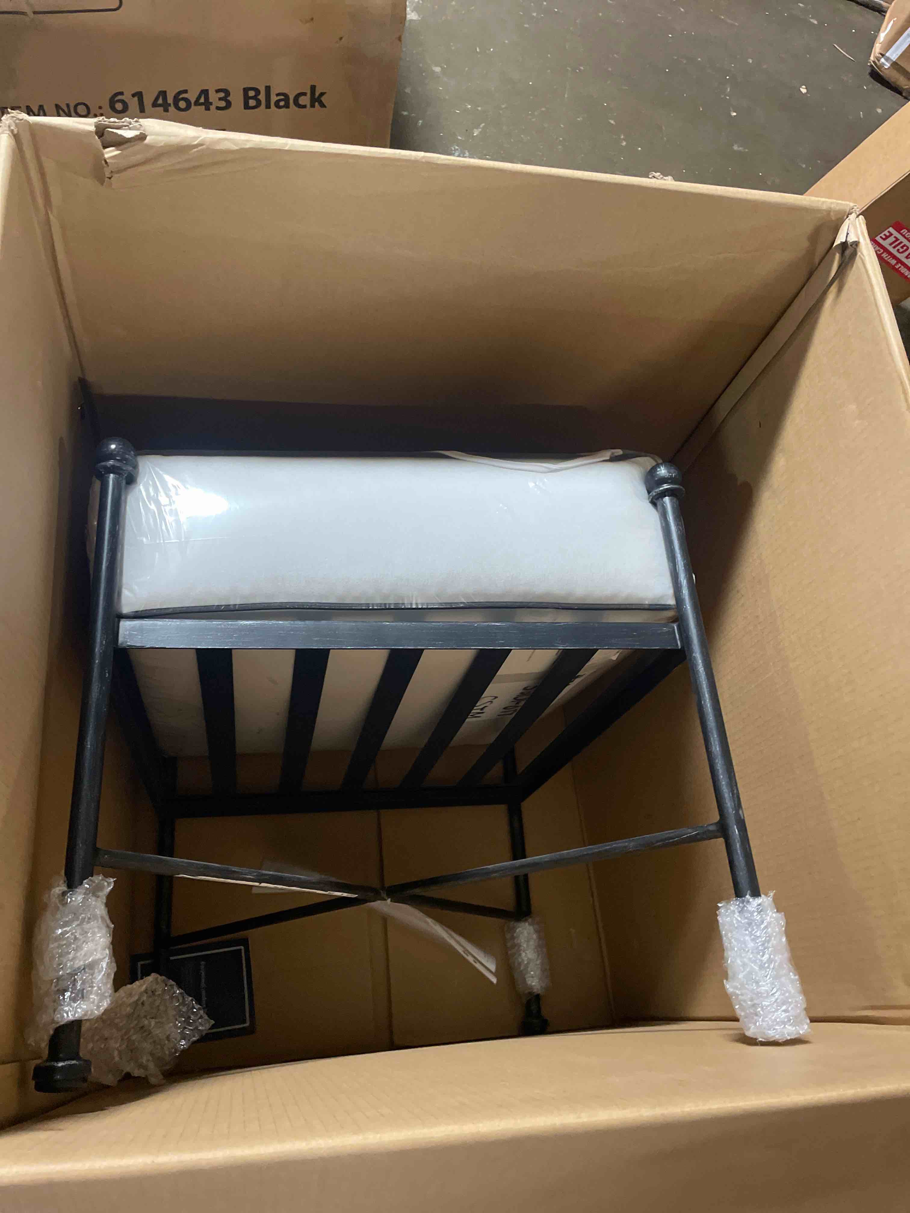 Condition photo showing As Is for mopio odelia patio chairs set of 2, outdoor chair with removable cushions and rust free metal frame, conversation sets for front porch, balcony, apartments, yard, bistro (lounge chair offwhite) (only one chair)