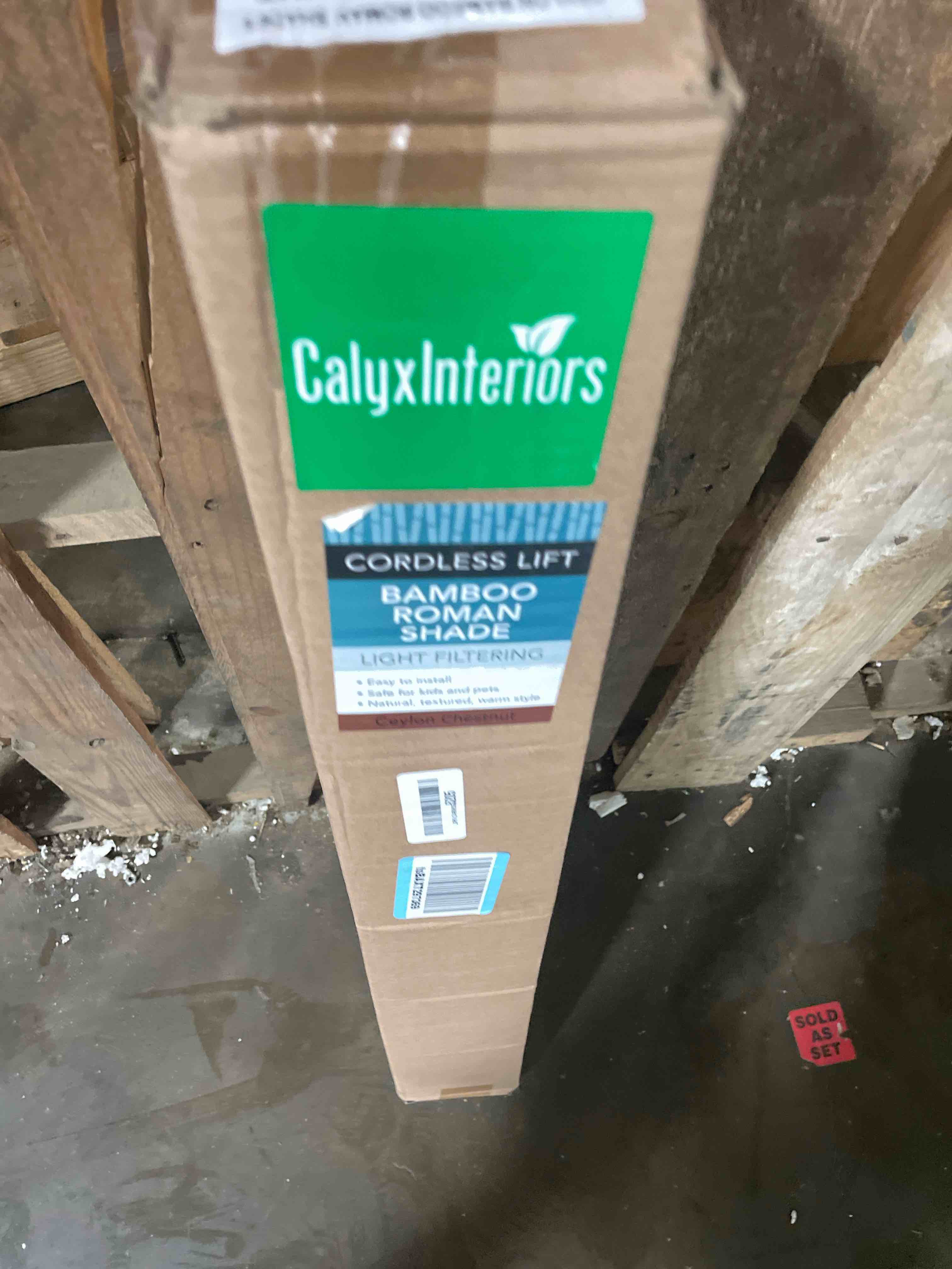 Condition photo showing New/Like New for calyx interiors cordless bamboo roman shade blind  light filtering  31.5 w x 64 h  ceylon chestnut