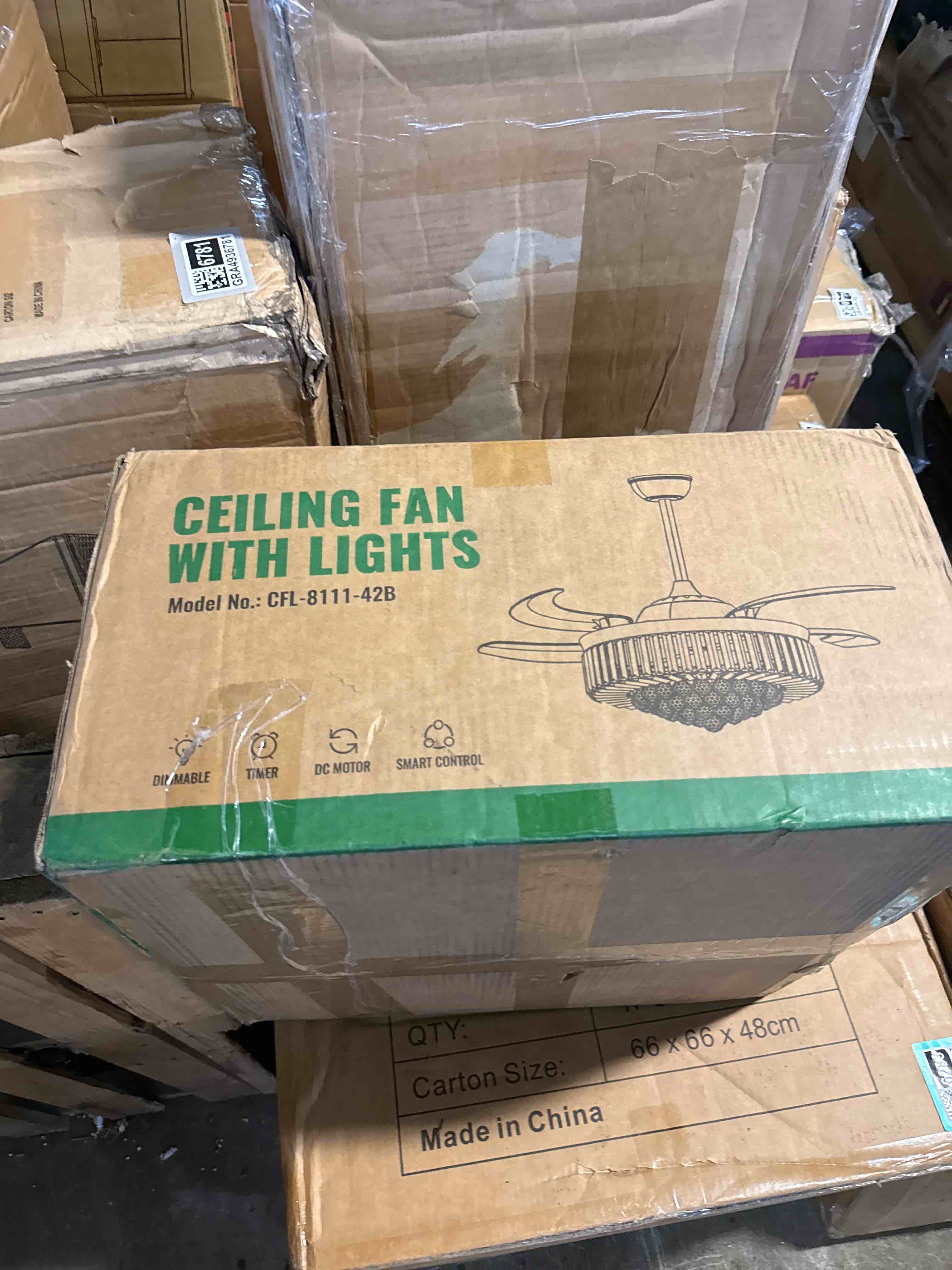 Condition photo showing New/Like New for moooniche fandelier ceiling fan with light, 42'' retractable ceiling fans,crystal chandelier fan with led dimmable for bedroom living room etc-black - amazon.com