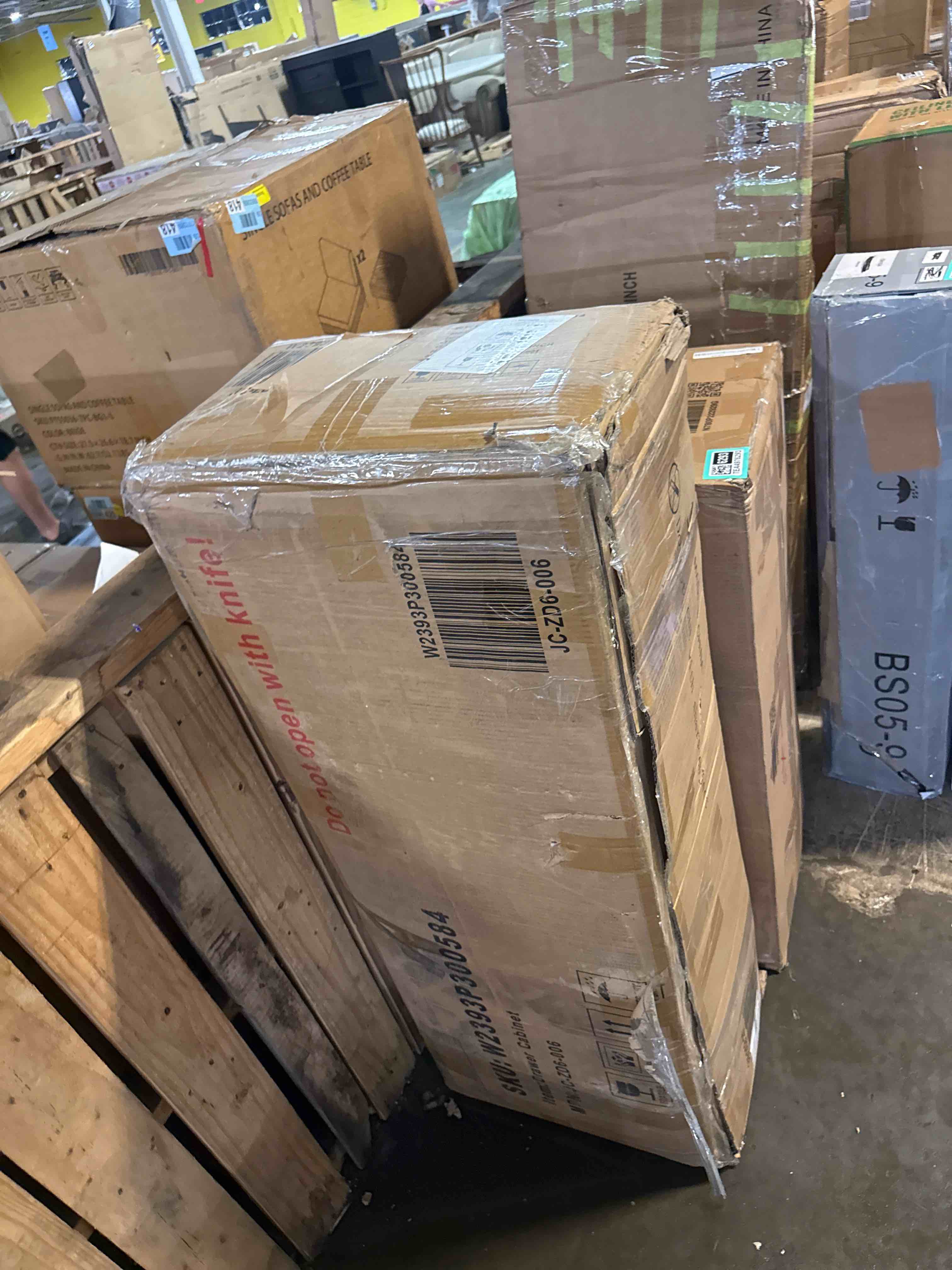 Condition photo showing New/Like New for 5-drawer brown oak wood 32 in. w rolling lateral file cabinet with fluted design and side storage cabinet