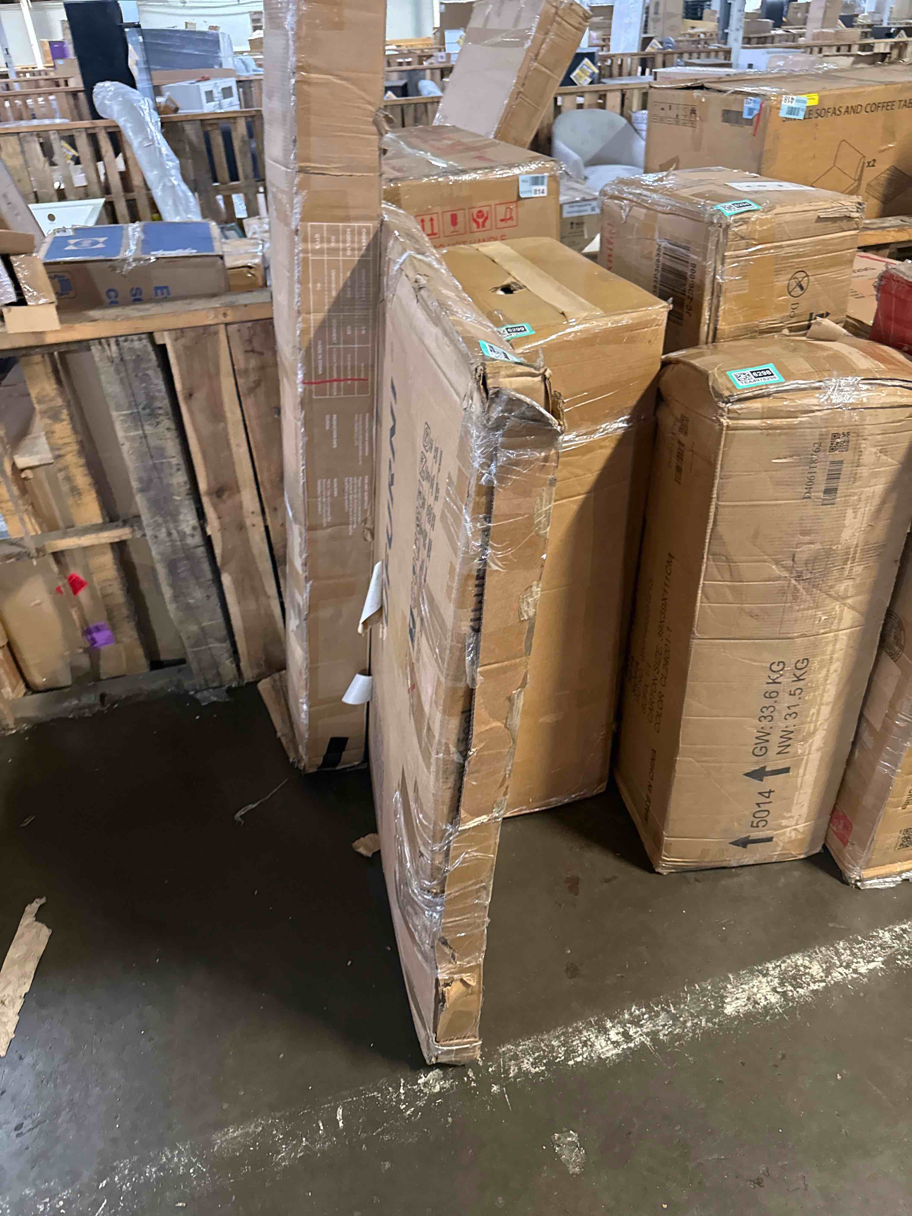 Condition photo showing Good Condition for likimio king size bed frame, storage headboard with charging station, platform bed with drawers, no box spring needed, easy assembly, vintage brown and black