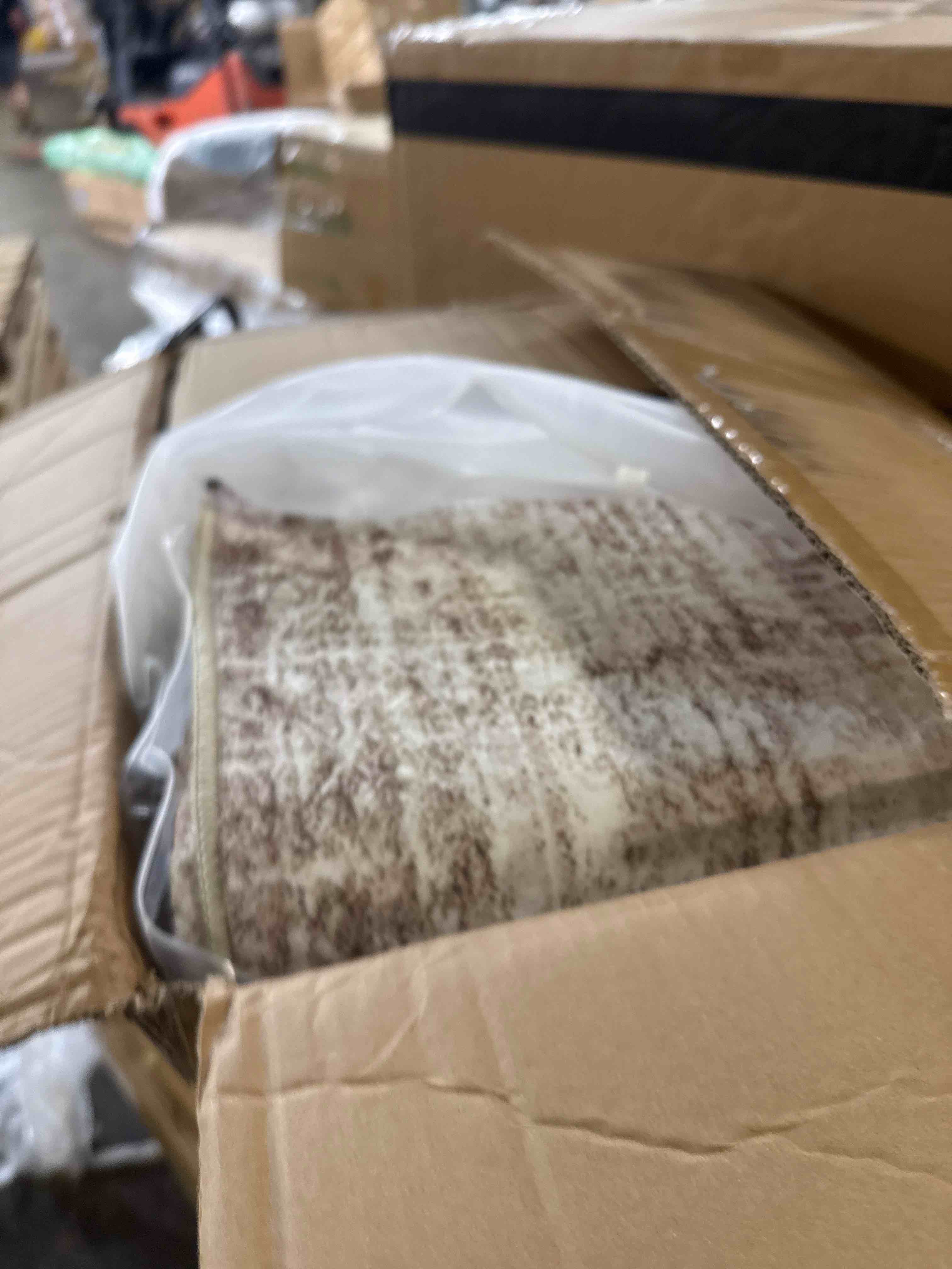 Condition photo showing New/Like New for 9x12 area rugs for living room: washable large neutral abstract rug soft non slip stain resistant low pile indoor carpet for bedroom dining room nursery office playroom - brown grey brown grey 9' x 12' (rectangular)