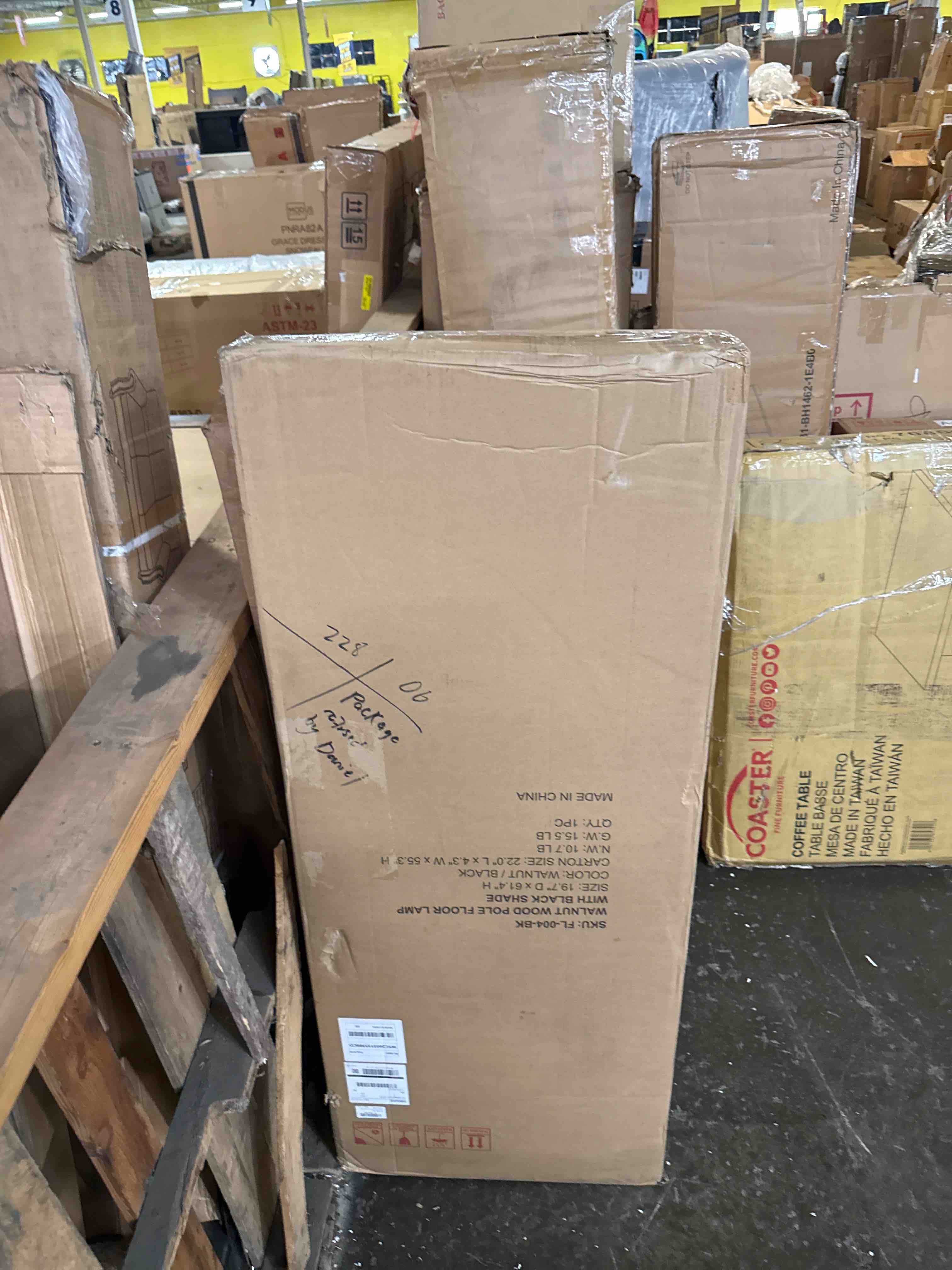 Condition photo showing New/Like New for 62" tall rustic wood floor lamp for living room, farmhouse walnut wood floor lamps with linen shade, ul listed standing lamps with wooden base for bedroom, dining room, house, black shade midnight black