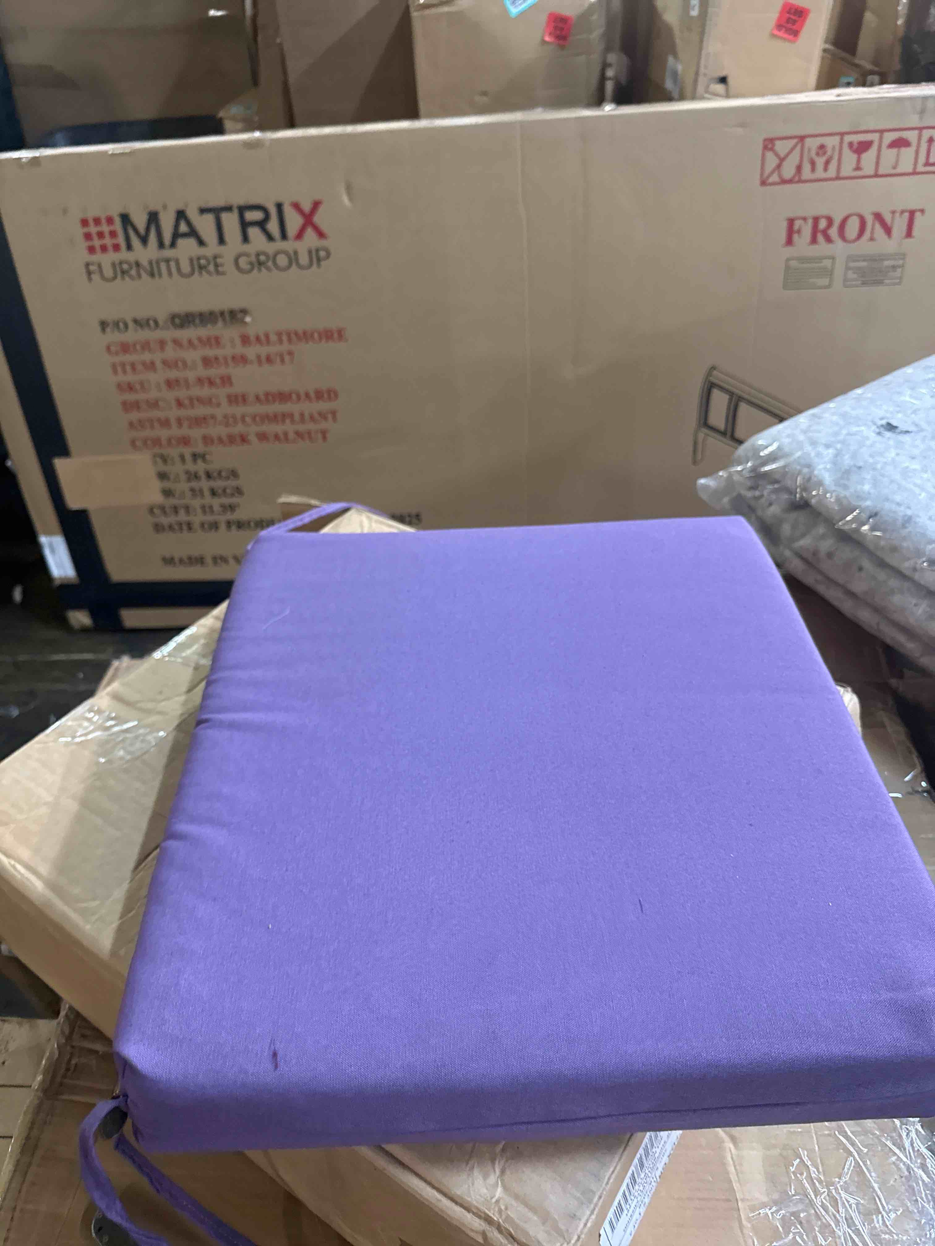 Condition photo showing New/Like New for blazing needles indoor twill chair cushion, 20" x 19", grape 2 count