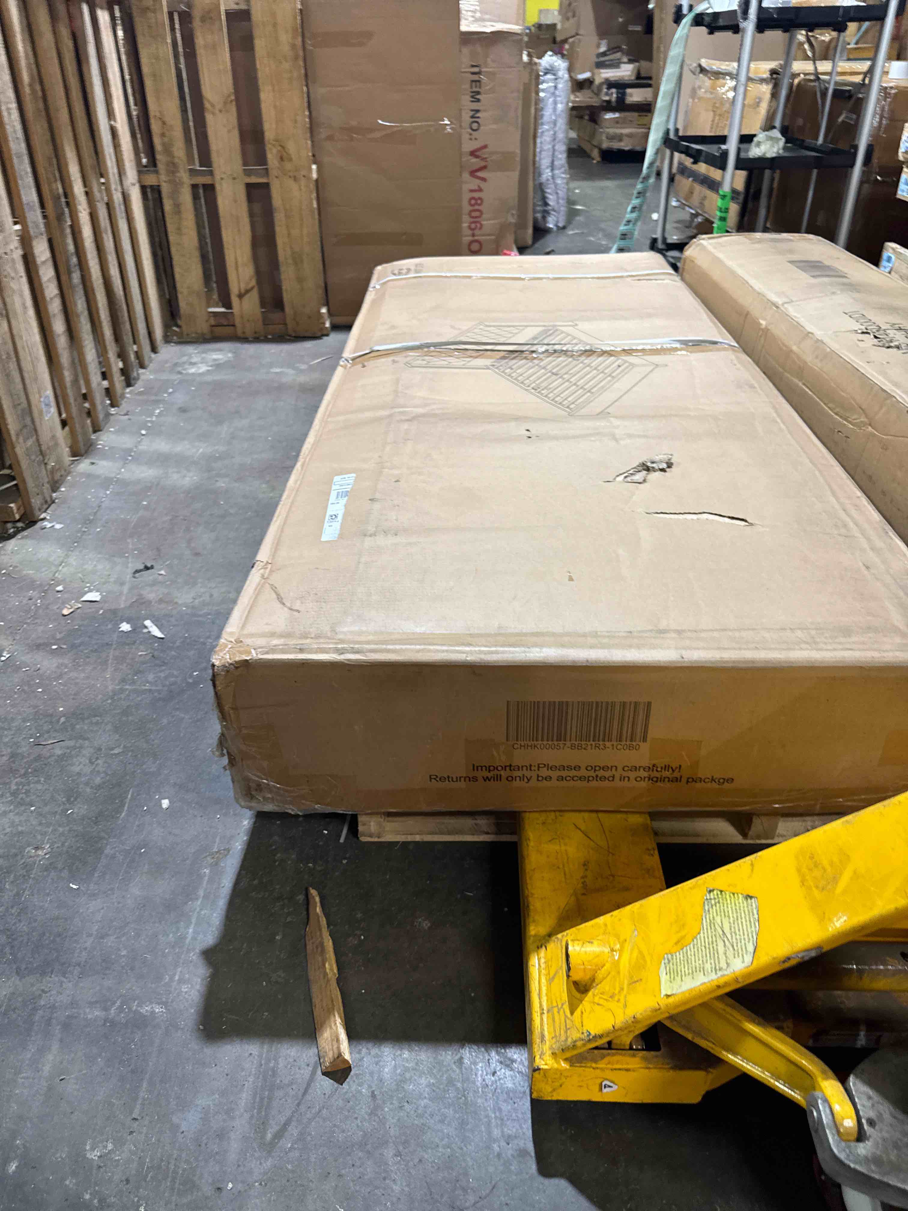 Condition photo showing New/Like New for vanacc king size platform bed frame, 50.8" corduroy upholstered bed with vertical channel tufted headboard/wooden slats/wingback/no box spring required/beige( similar 