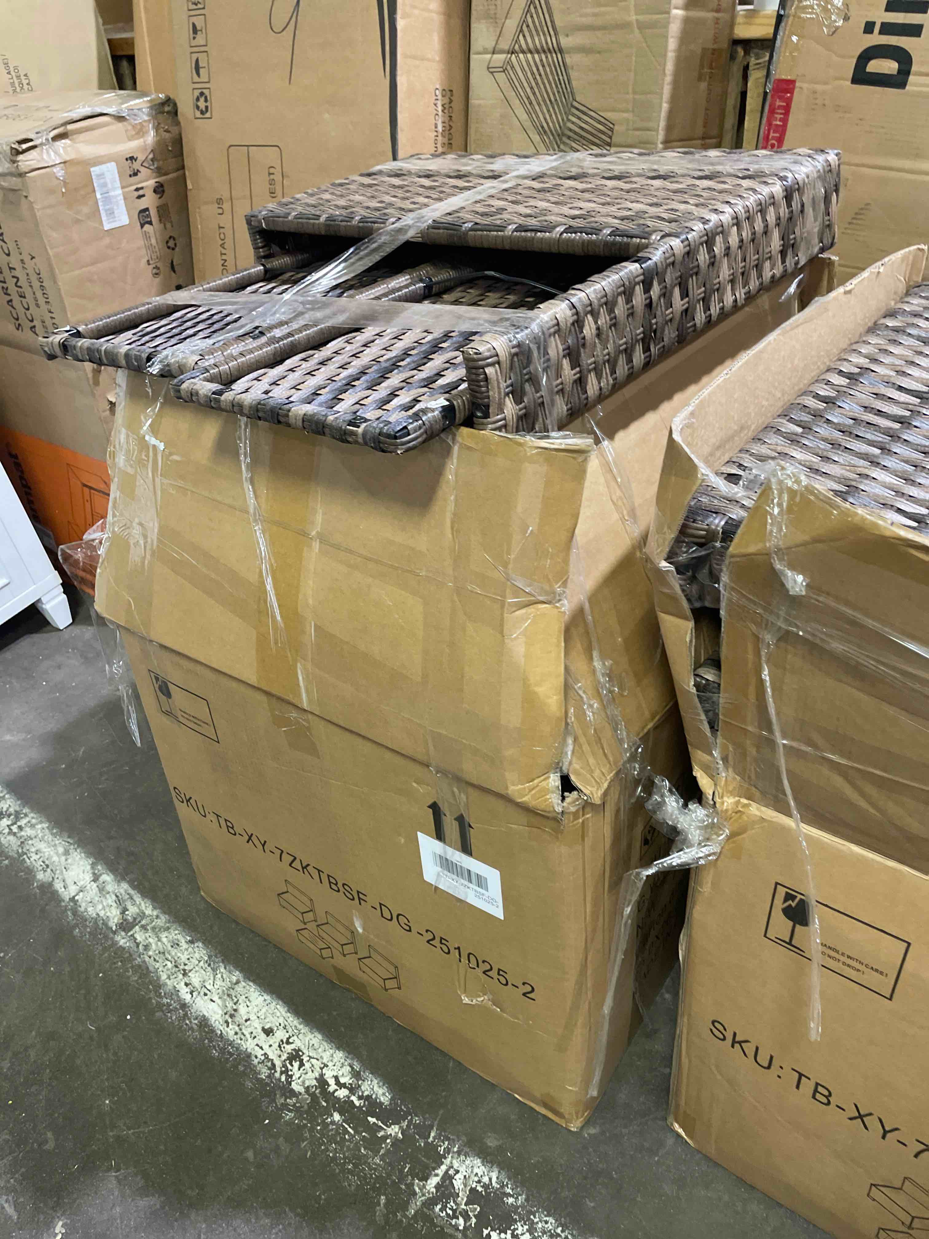 Condition photo showing As Is for outdoor patio furniture set, 6 pieces outdoor sectional furniture high backrest patio sofa, all-weather pe rattan patio conversation set with coffee table & cushions-sand.