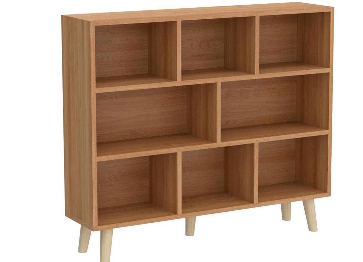 iotxy wooden open shelf bookcase - 3-tier floor standing display cabinet rack with legs, 8 cubes bookshelf, pear yellow