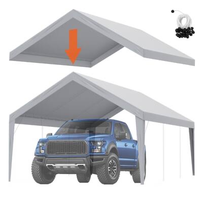 carport replacement canopy cover 13 x 20 ft, garage top tent shelter tarp heavy-duty waterproof & uv protected - gray model