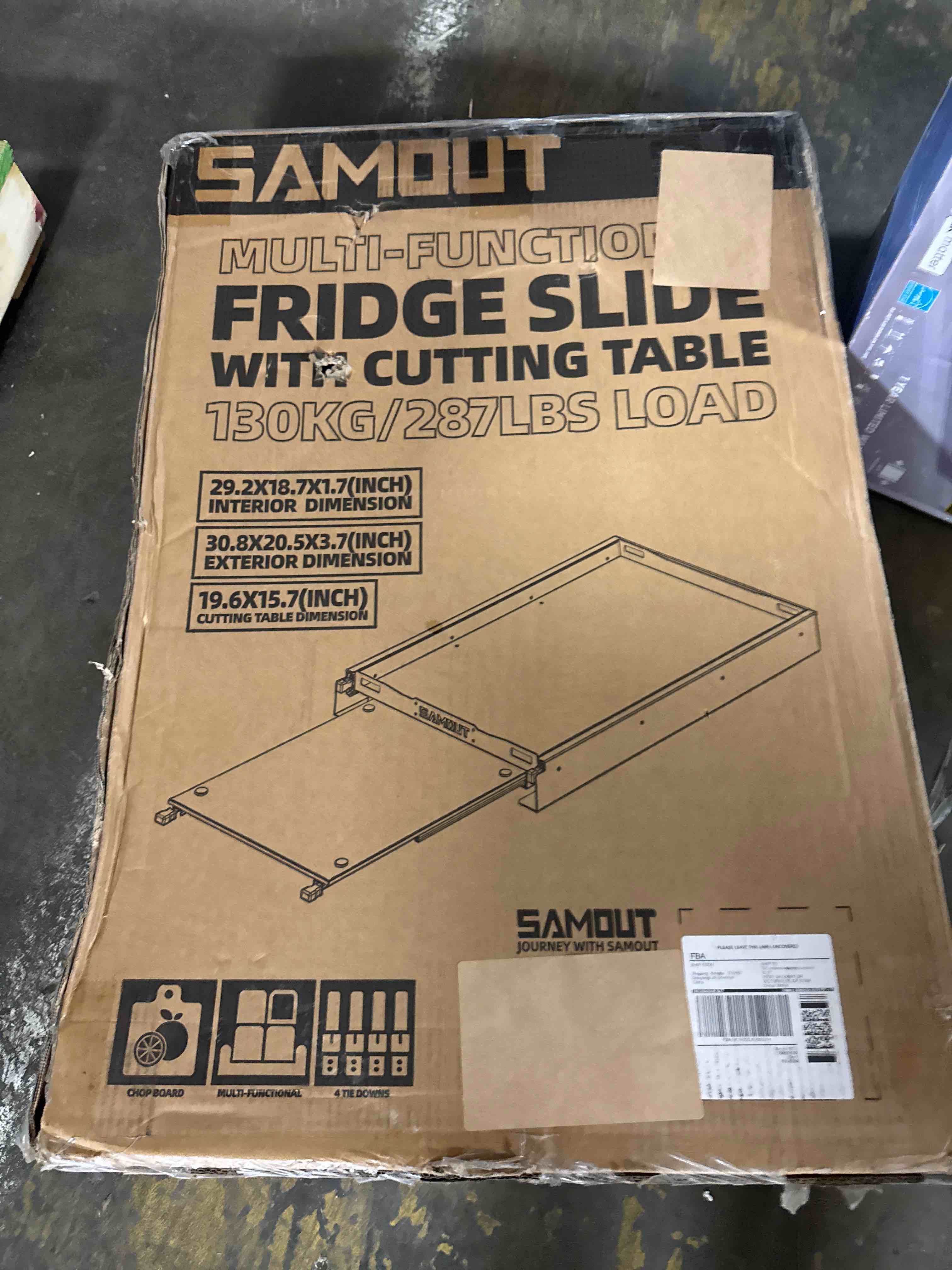 Condition photo showing New/Like New for fridge slide (inner 29.2 x 18.7in) vehicle refridgerator freezer slider with 4 buckle straps, universal fit, max 287 lbs, 3rd gen