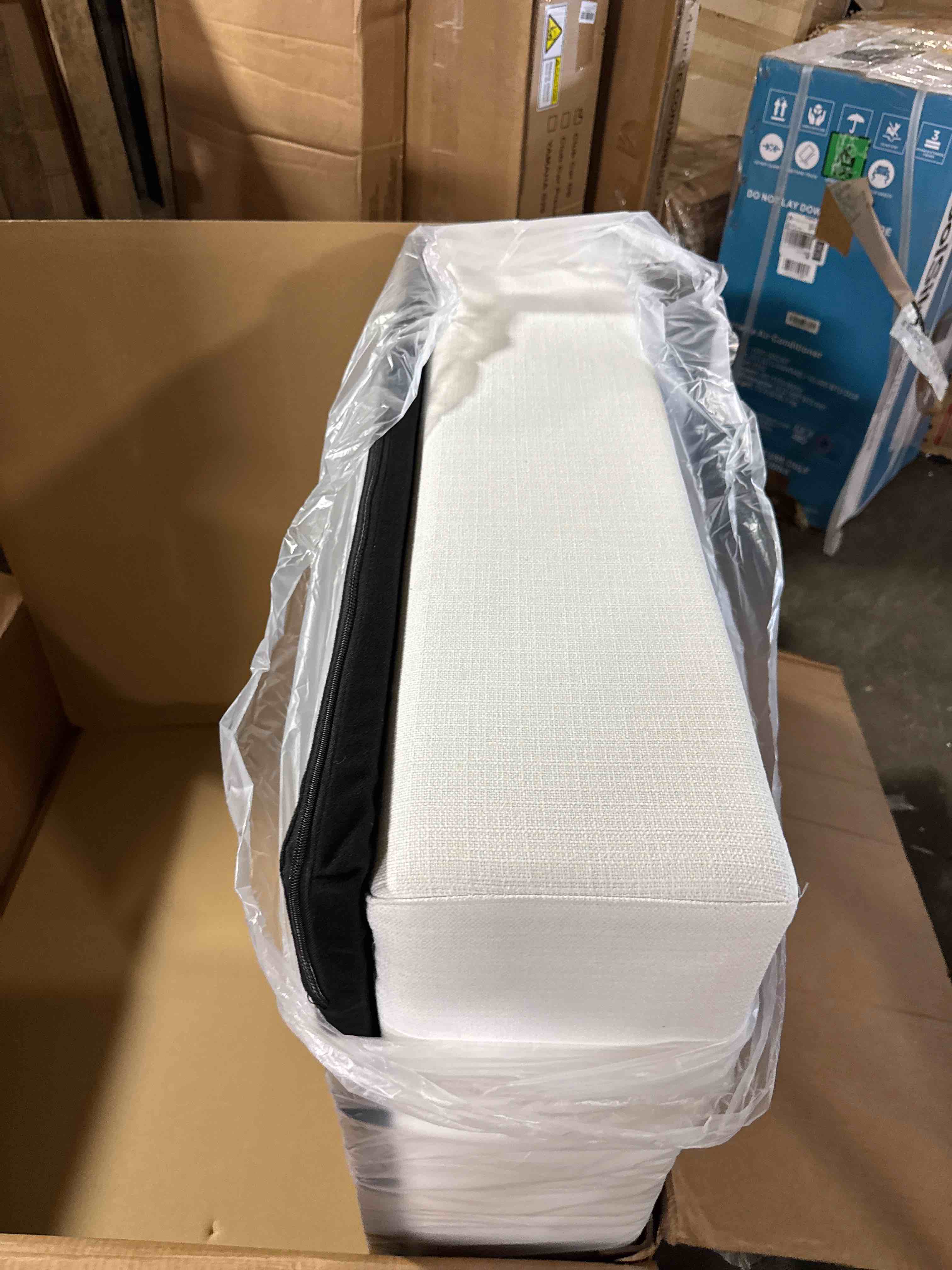 Condition photo showing New/Like New for jach modern storage ottoman module for living room, cushion covers removable, minimalist footstool, comfy breathable footrest for living room apartment (white)(similar see pics)