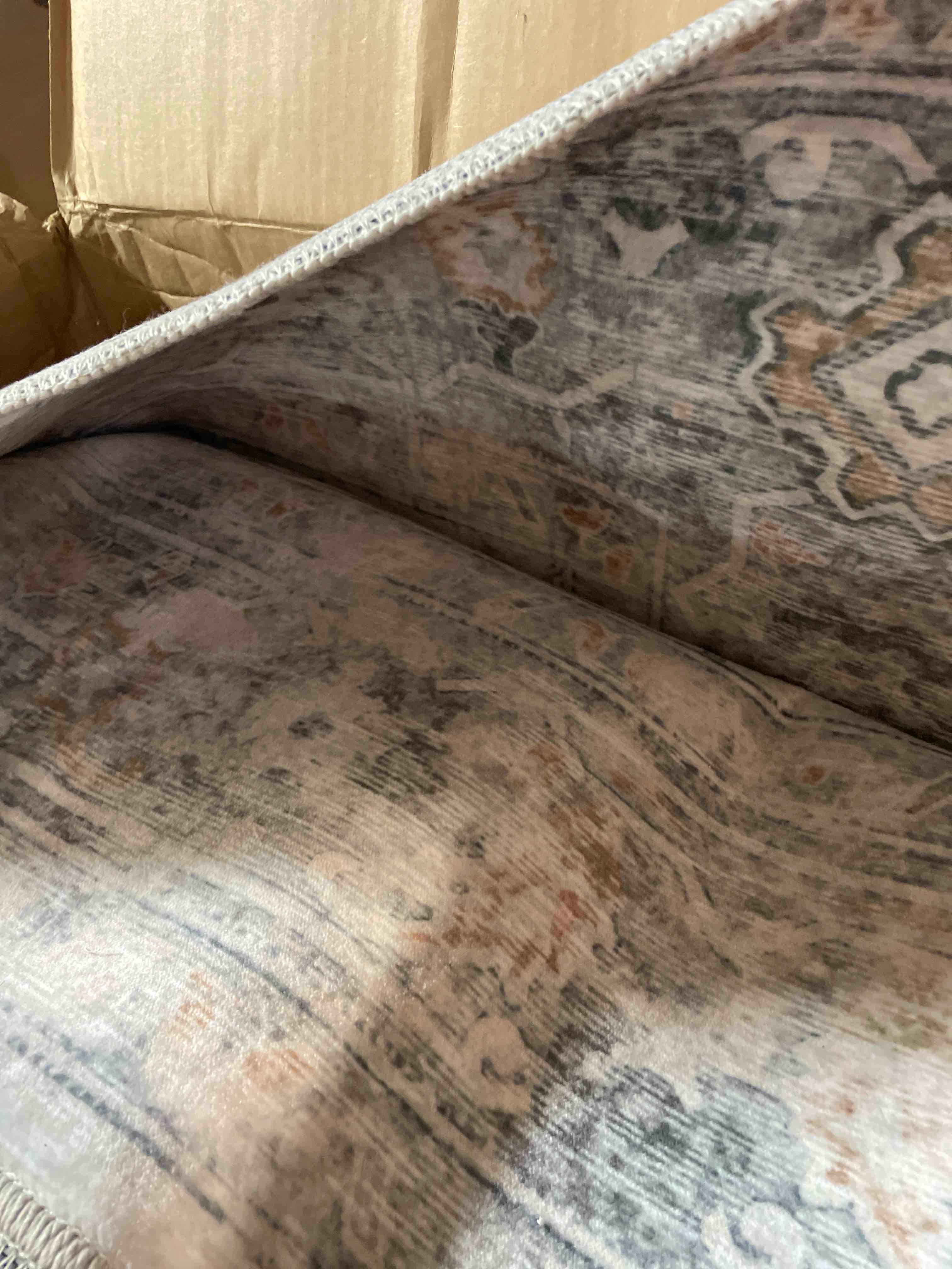 Condition photo showing New/Like New for rugxara 8x10 washable area rug for living room, vintage neutral extra large boho rugs for office, kids room, farmhouse, durable low pile non slip carpet for high traffic areas, taupe