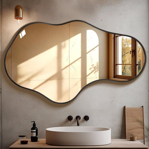 26 in. W x 43 in. H Irregular Black Aluminum Alloy Framed Asymmetrical Wall Mirror