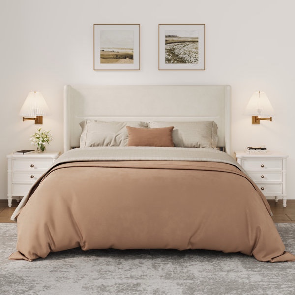 (king size headboard only)Wingback Headboard, Velvet Upholstered Platform Bed Frame with Sturdy Wooden Slats Support, No Box Spring Needed, Easy Assembly