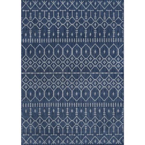 Veranda Geometric Navy 5 ft. x 8 ft. Indoor/Outdoor Area Rug
