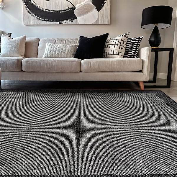 World Rug Gallery Modern Geometric Stripe Bordered Area Rug  - Gray