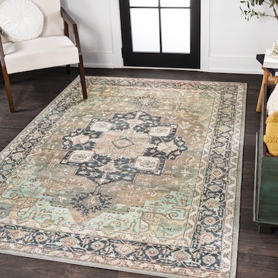 JONATHAN Y WASHABLE Maris Ornate 4 x 6 (ft) Loomed Chenille Light Green/Tan/Blue Rectangular