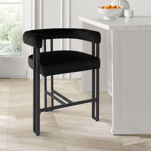 24 in. seat height black metal frame counter height velvet bar stool single