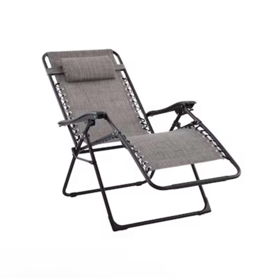 style selections black steel frame stationary zero gravity chair with tan sling seat