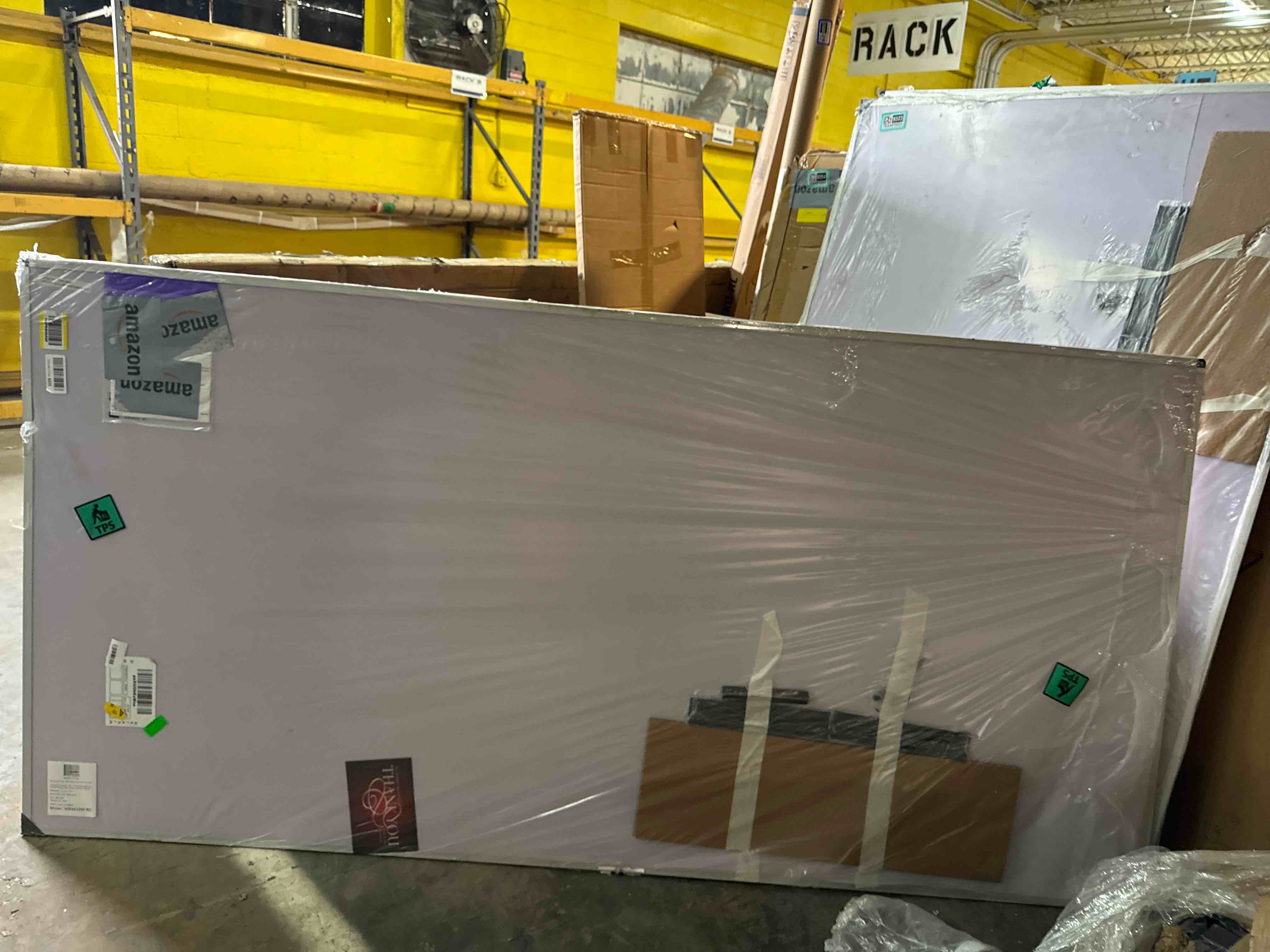 Condition photo showing New/Like New for amazon basics glass dry-erase board, magnetic frameless whiteboard, easy to install, 72" x 48", white 72"w x 48"h magnetic