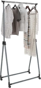 whitmor foldable garment rack - rolling clothes rack - adjustable height garment rack, heavy duty foldable clothes rack with adjustable hanging rod for home office- silver & black