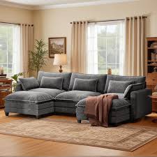 Hawarida Modular Sectional U Shaped Sofa Couches for Living Room, Cloud Couch with Movable Ottoman, Comfy Chenille Sofa with Pillow for Bedroom and Apartment, Dark Grey (only cushions)